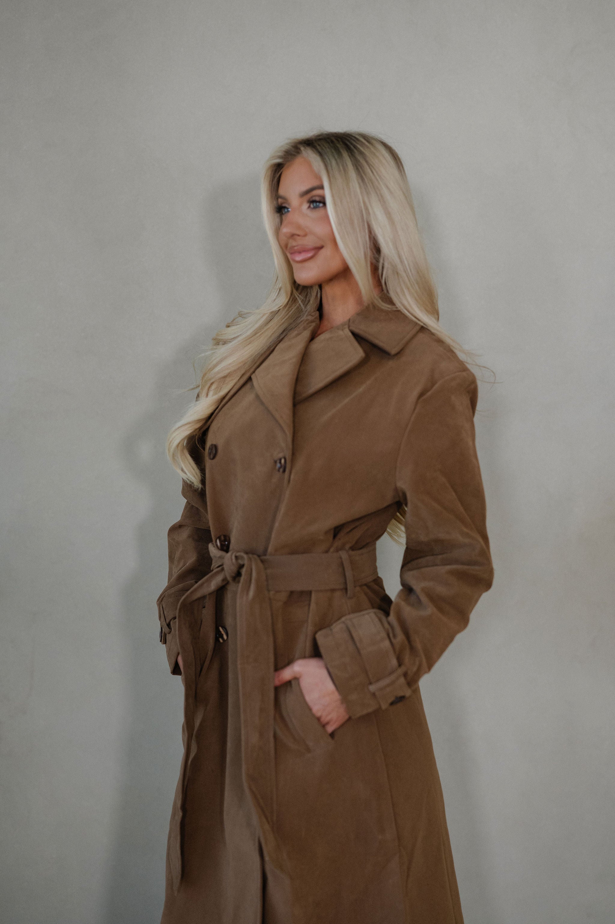 Roxanne Faux Suede Coat-Taupe