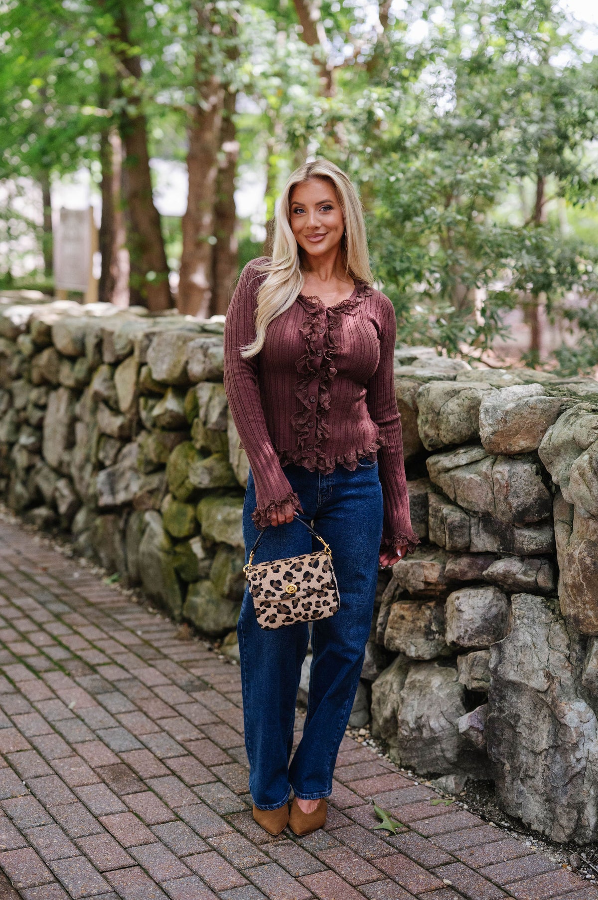 Betsy Lace Detail Top-Mulberry Brown