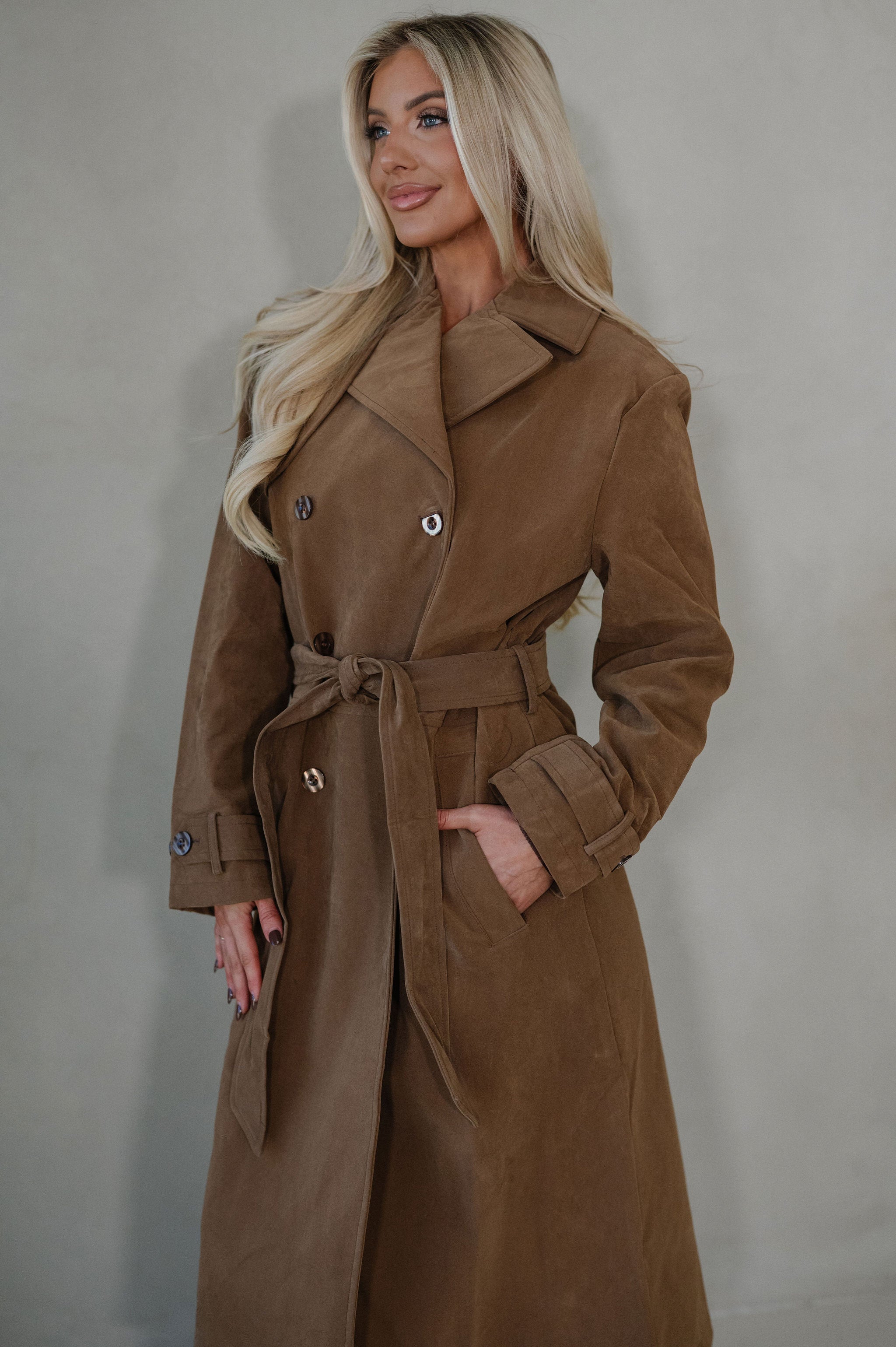 Roxanne Faux Suede Coat-Taupe