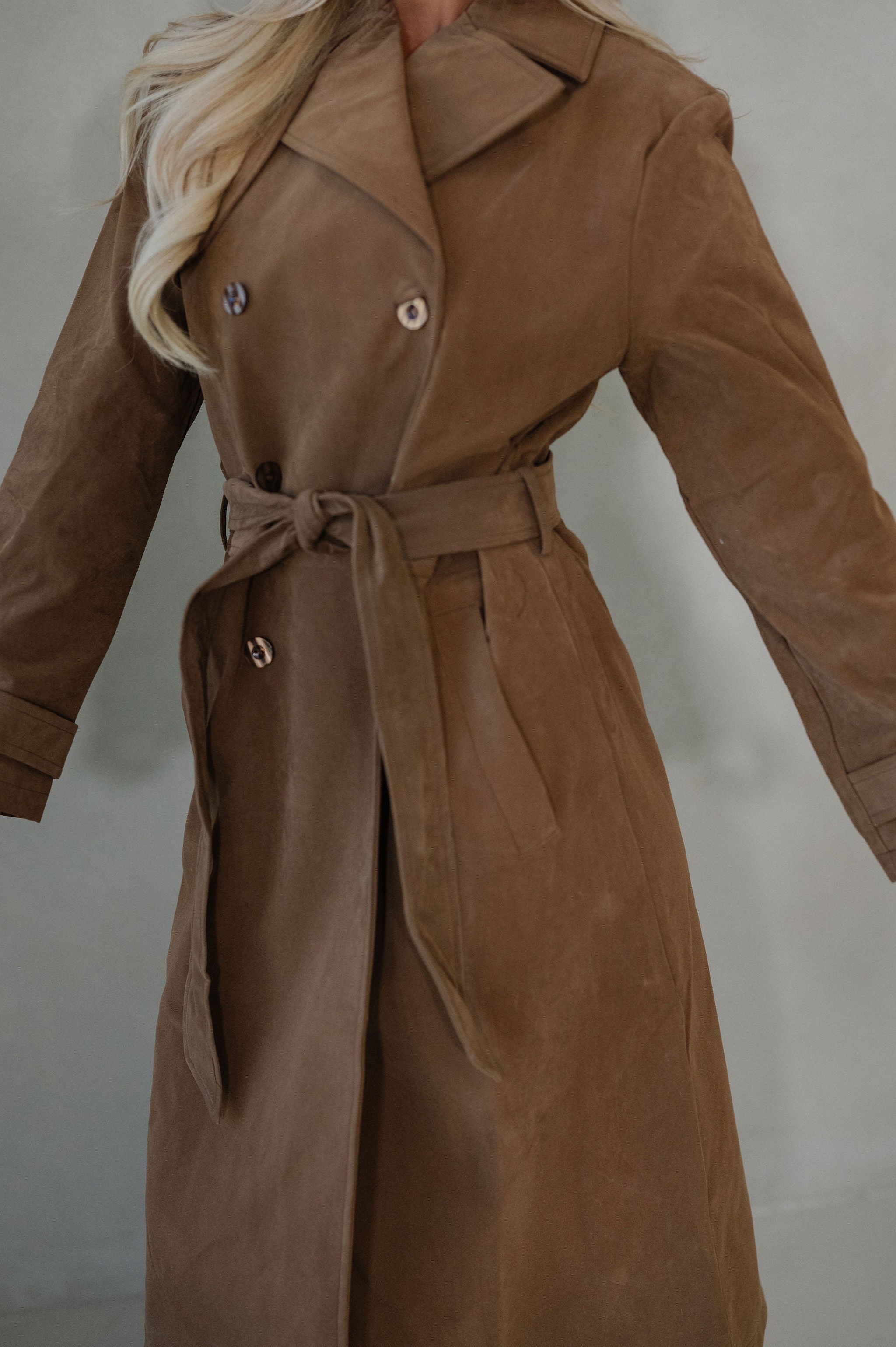 Roxanne Faux Suede Coat-Taupe
