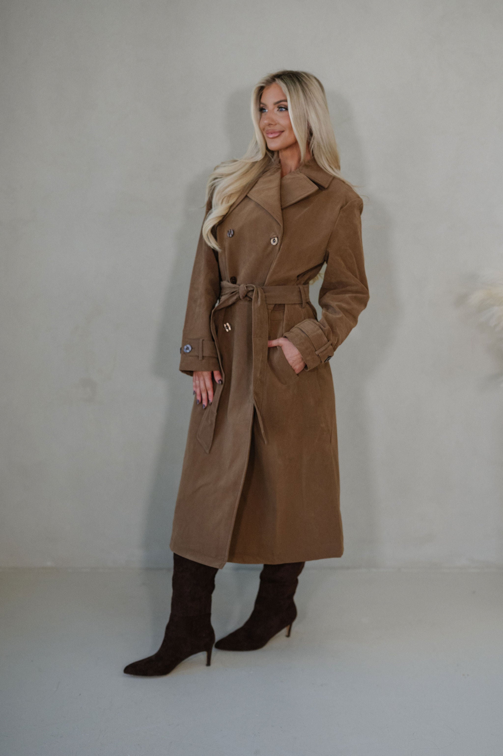 Roxanne Faux Suede Coat-Taupe