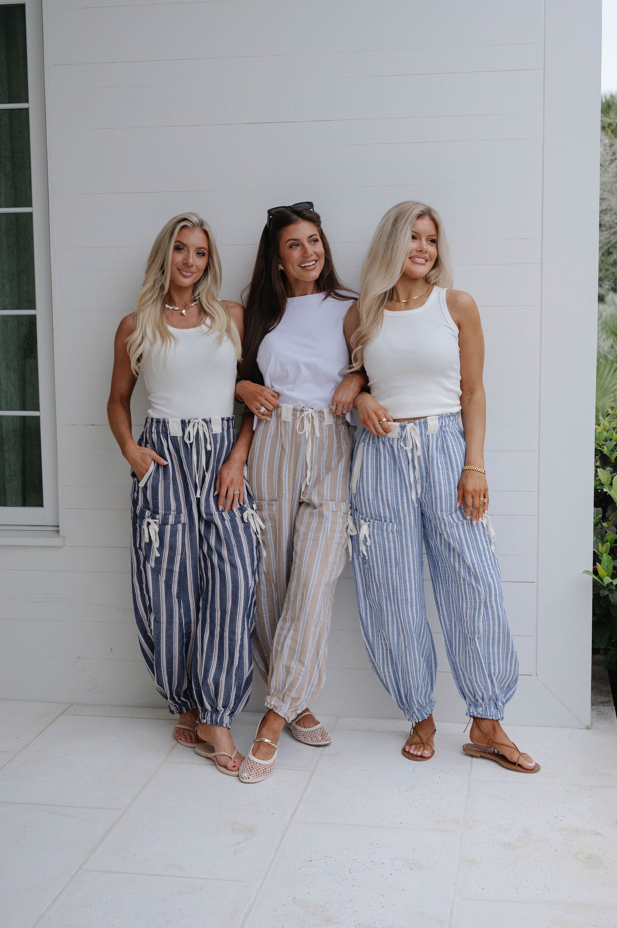 Marlow Striped Jogger Pants-Almond Latte