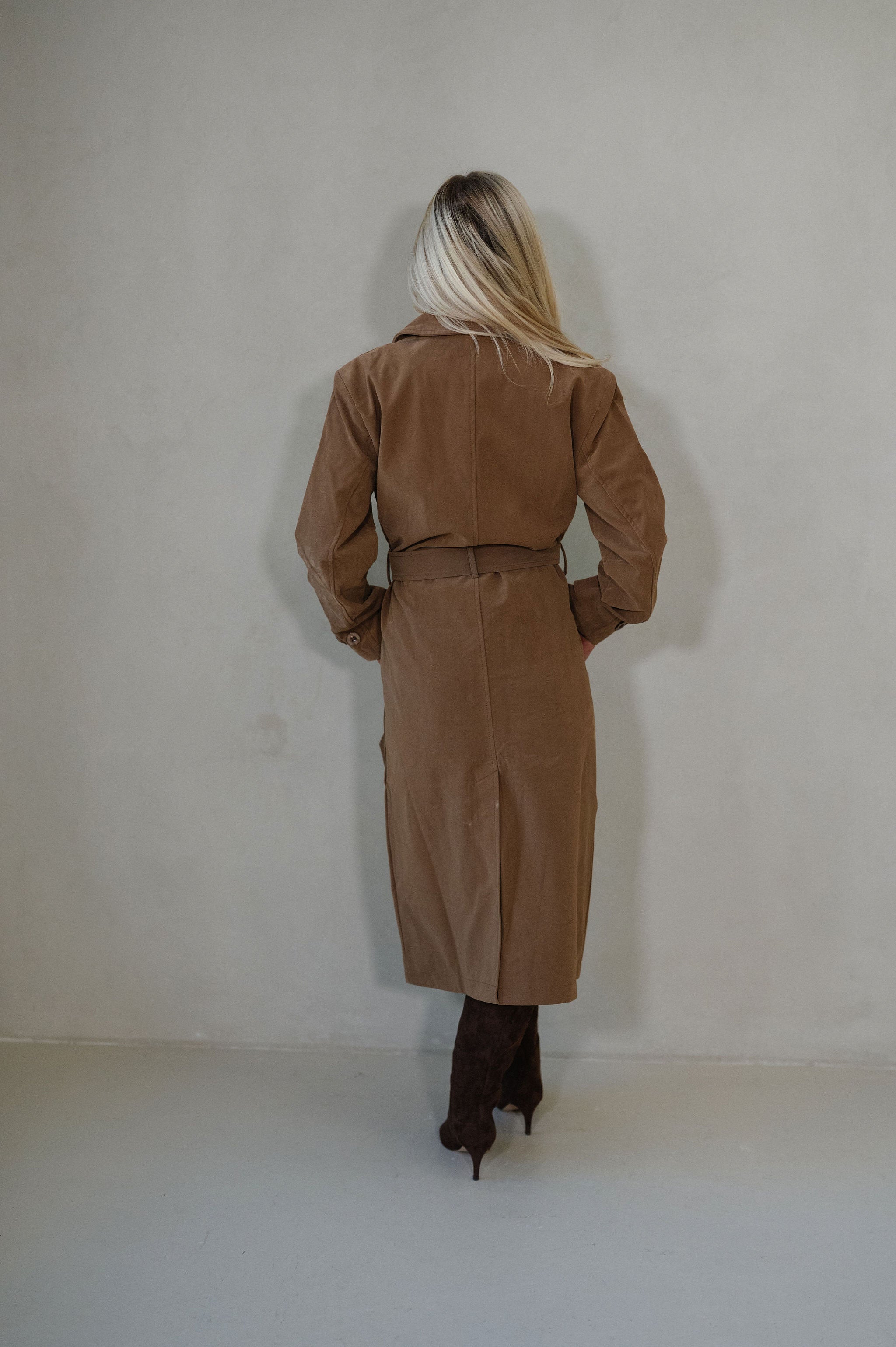 Roxanne Faux Suede Coat-Taupe