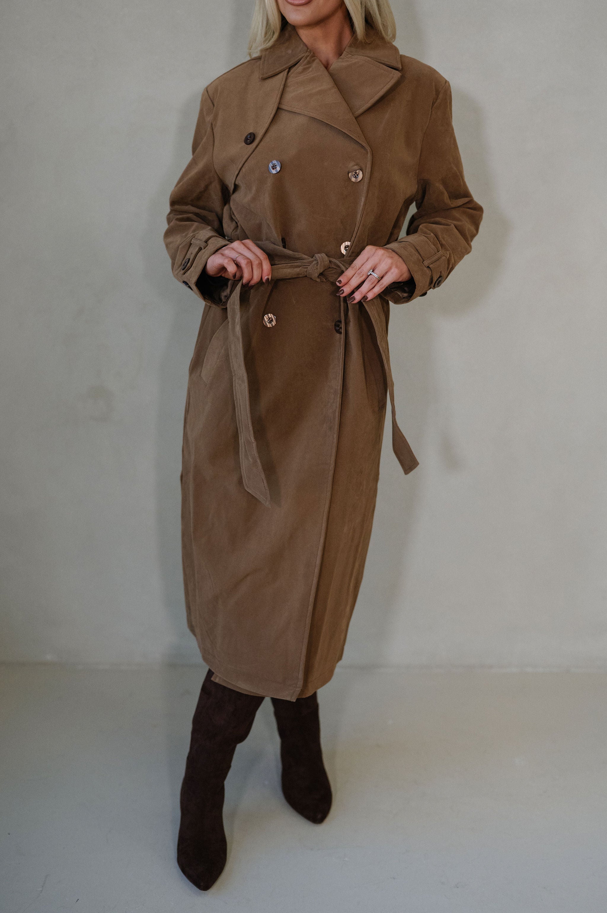 Roxanne Faux Suede Coat-Taupe