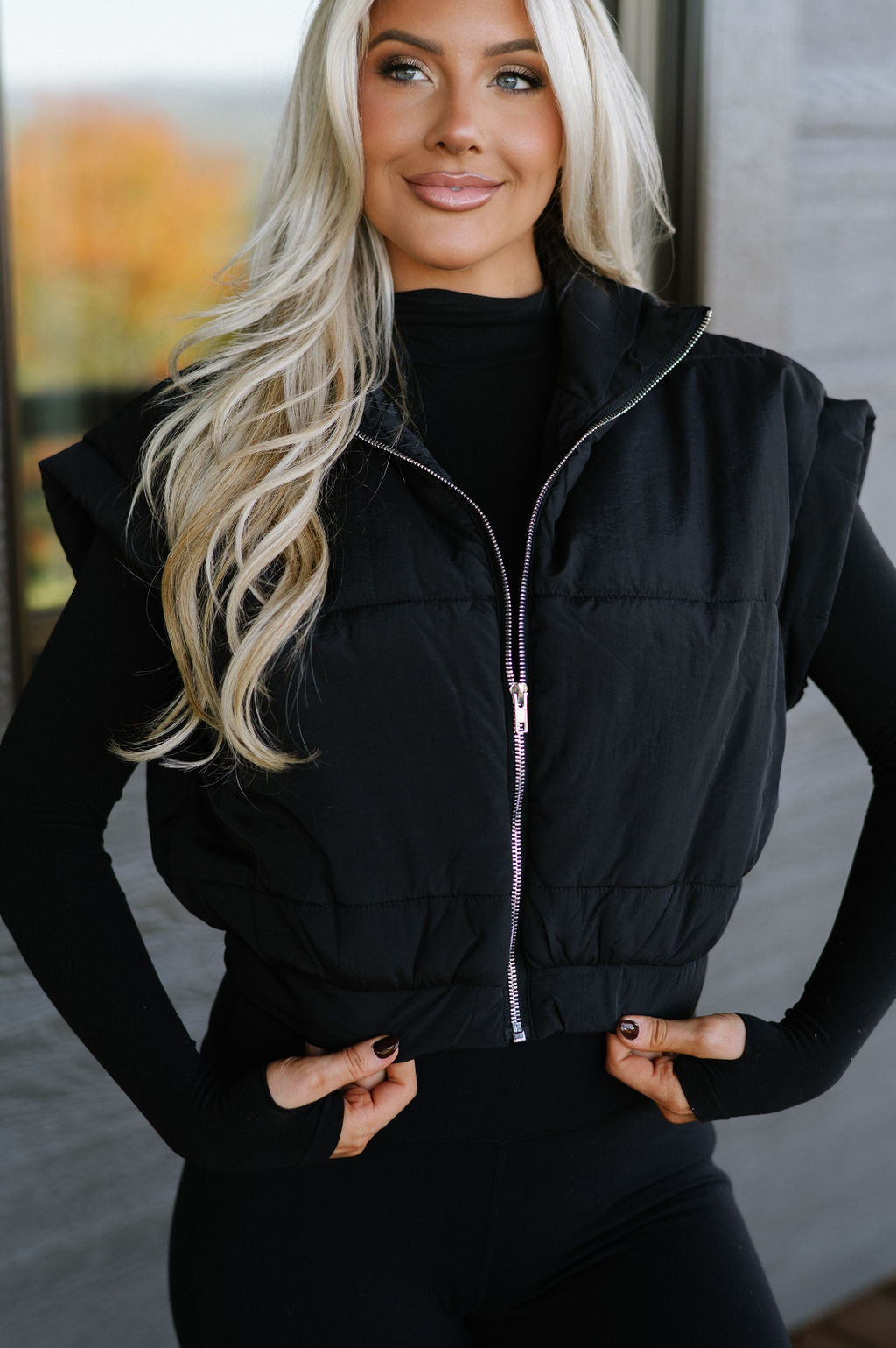 Jenni Cropped Puffer Vest-Black