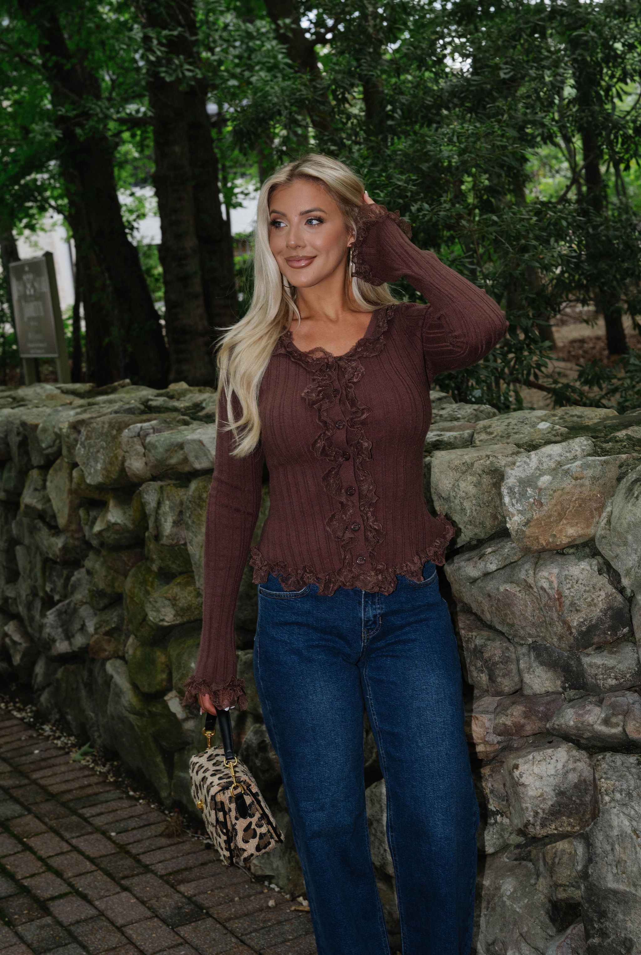 Betsy Lace Detail Top-Mulberry Brown