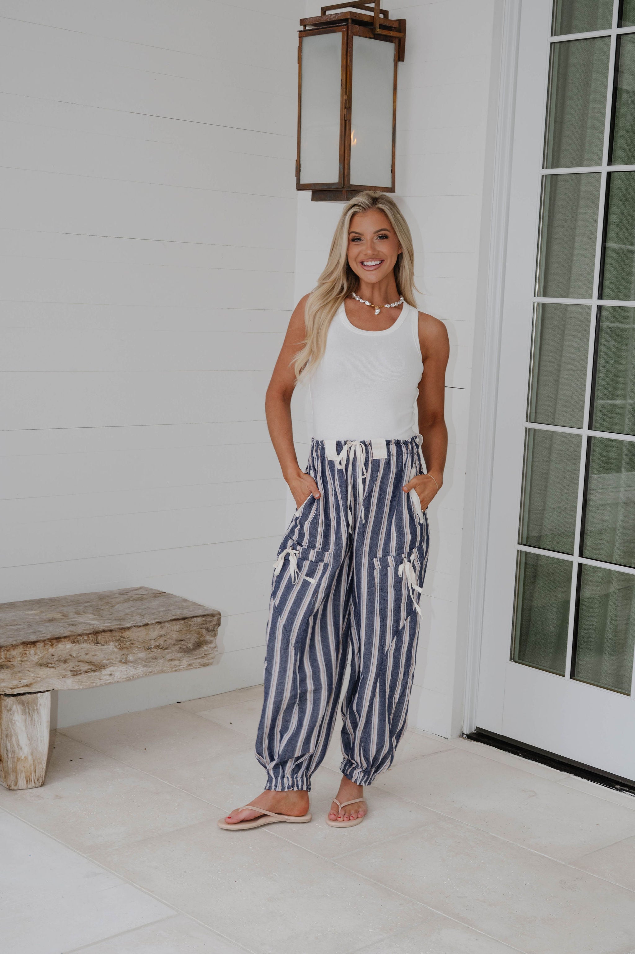 Marlow Striped Jogger Pants-Navy