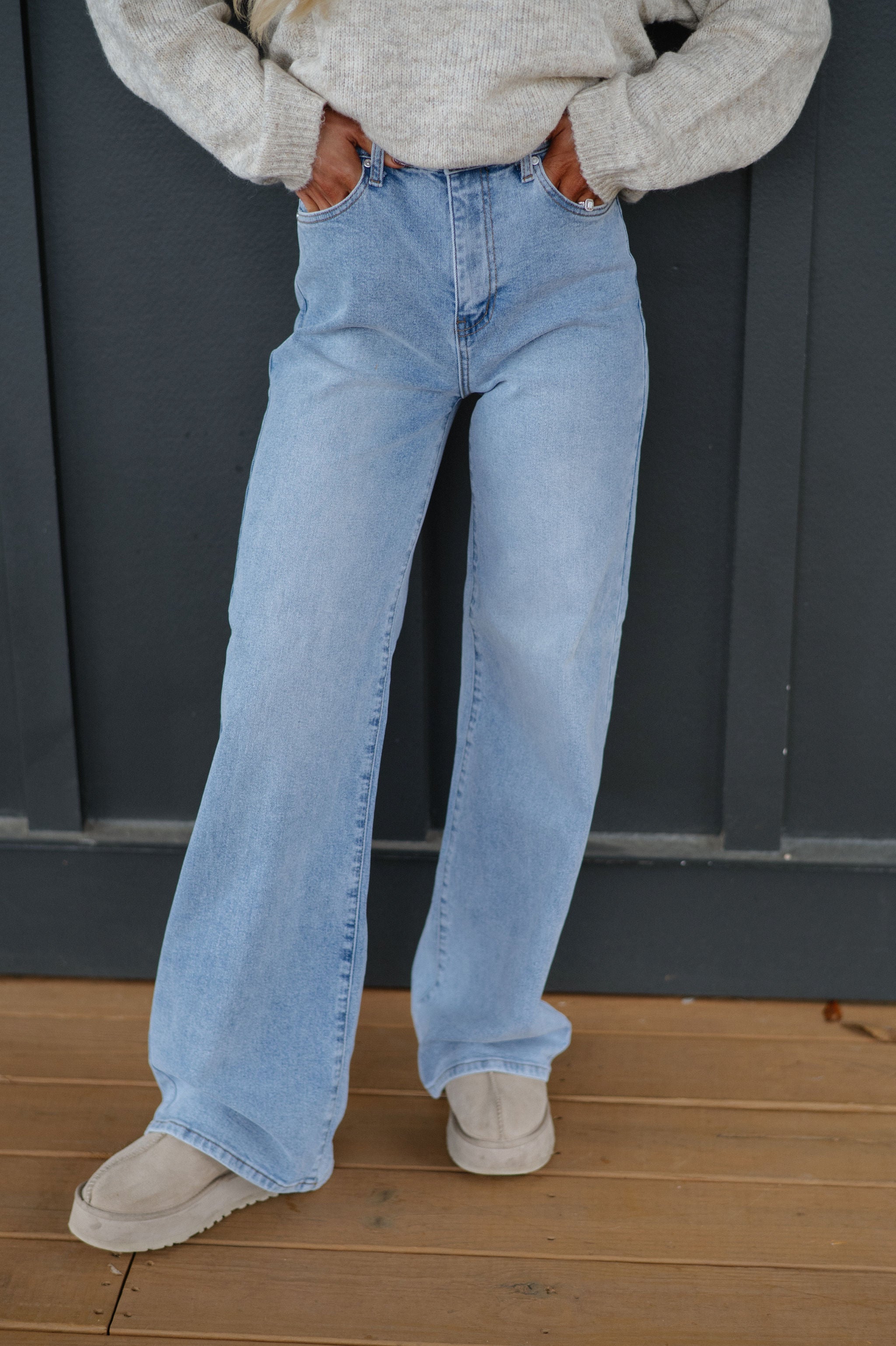 Kate Wide Leg Jeans- Light Stone