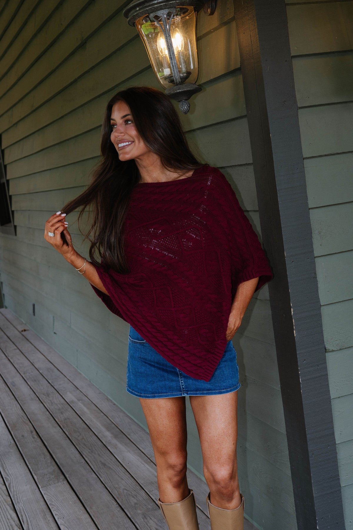 Bella Poncho Sweater-Burgundy