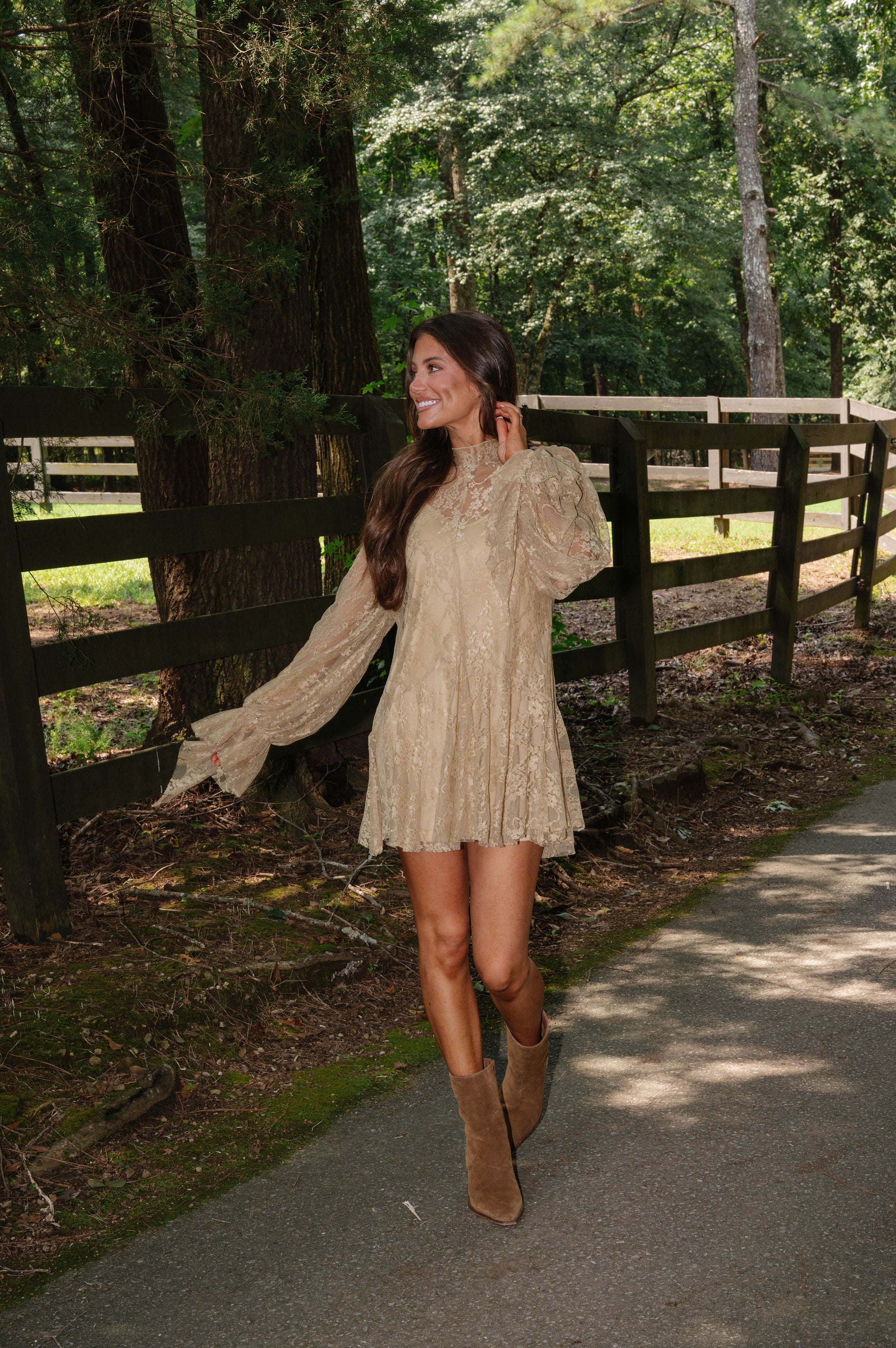 Floral Lace Mini Dress-Moss Green