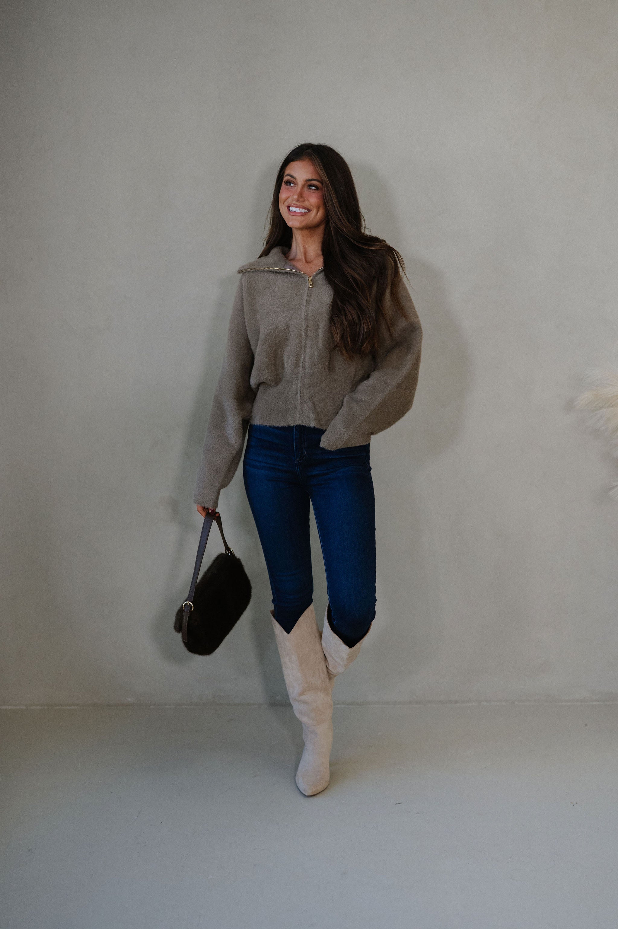 Harvey Fuzzy Cardigan-Cocoa