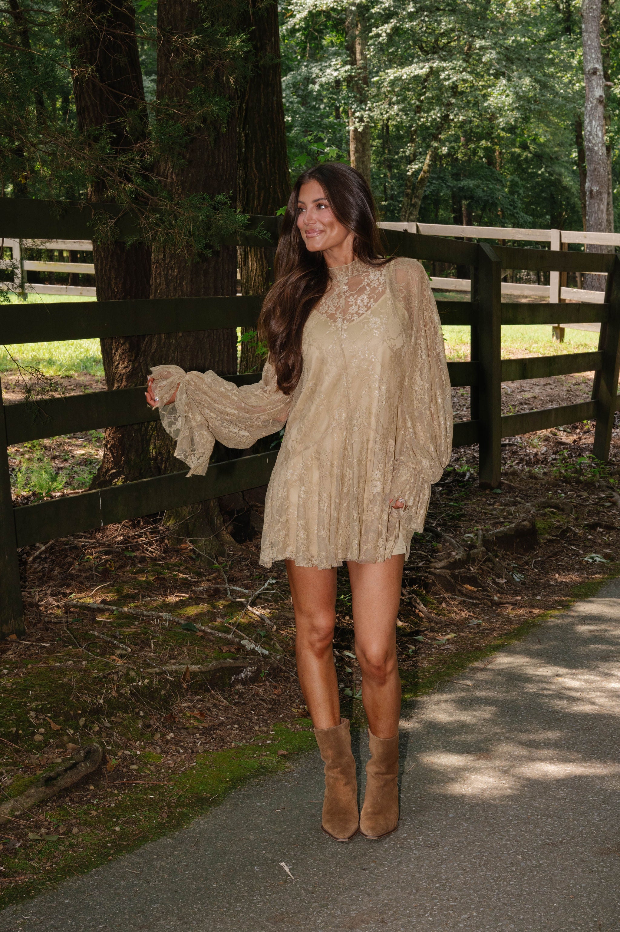 Floral Lace Mini Dress-Moss Green