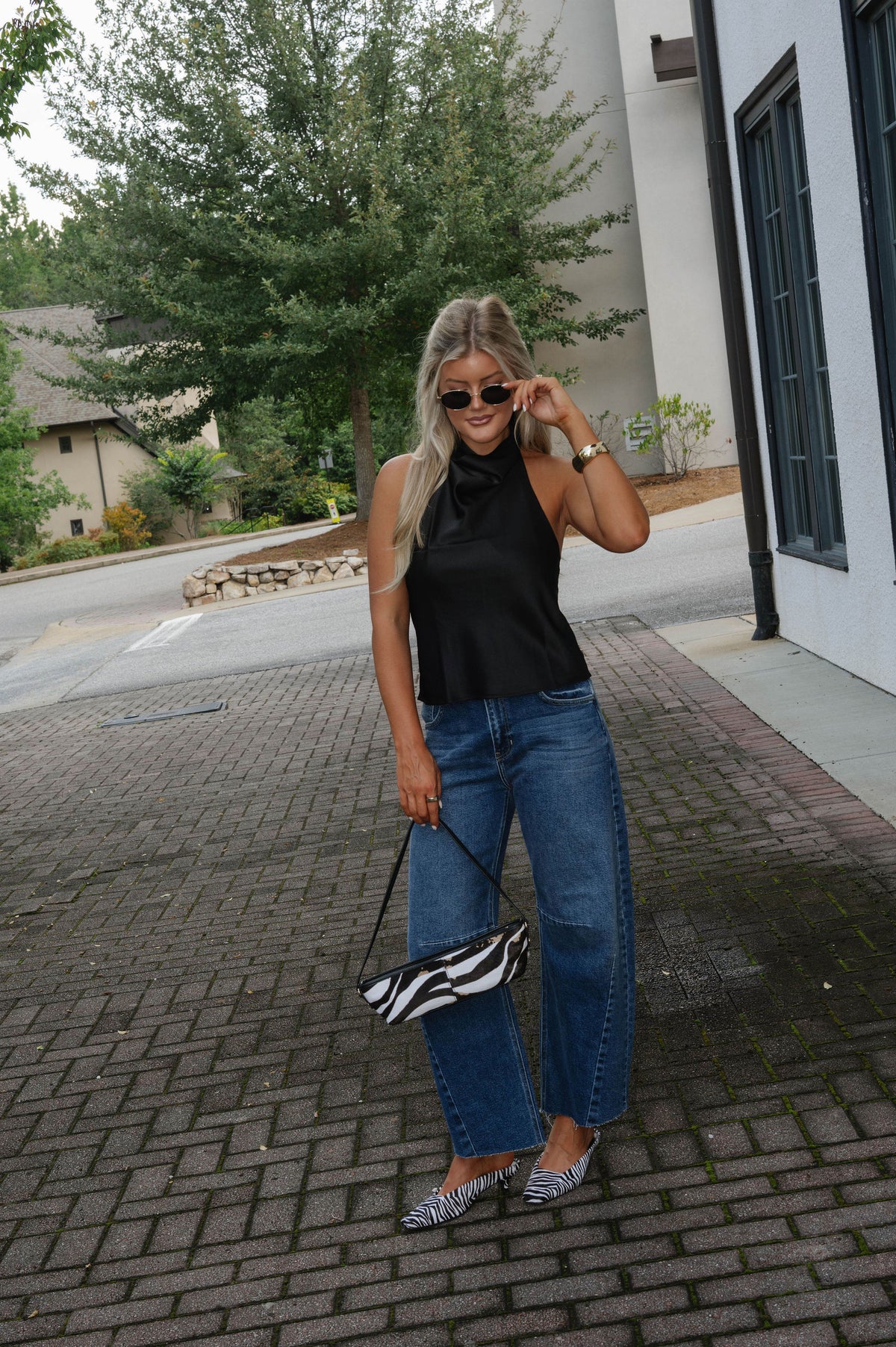 Maggie Satin Top-Black