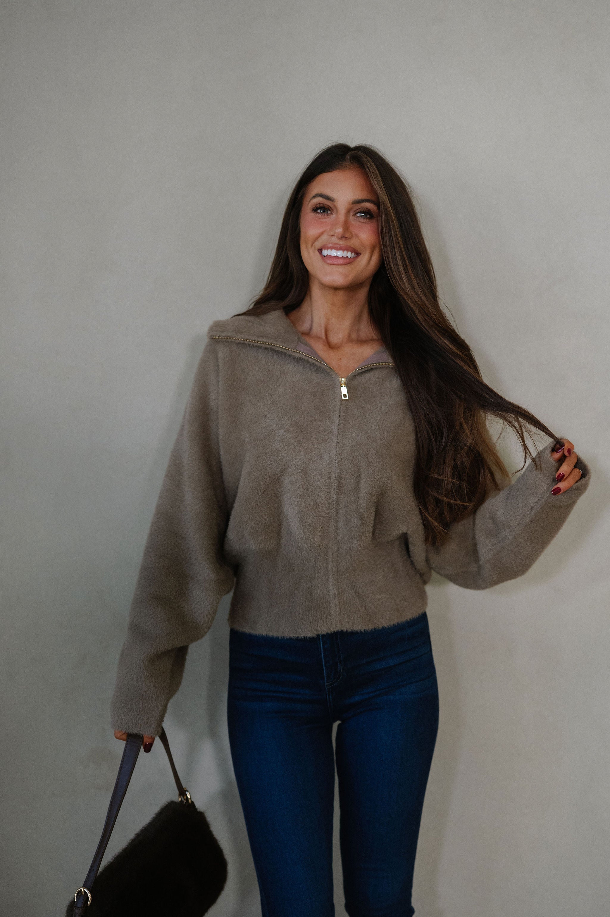 Harvey Fuzzy Cardigan-Cocoa