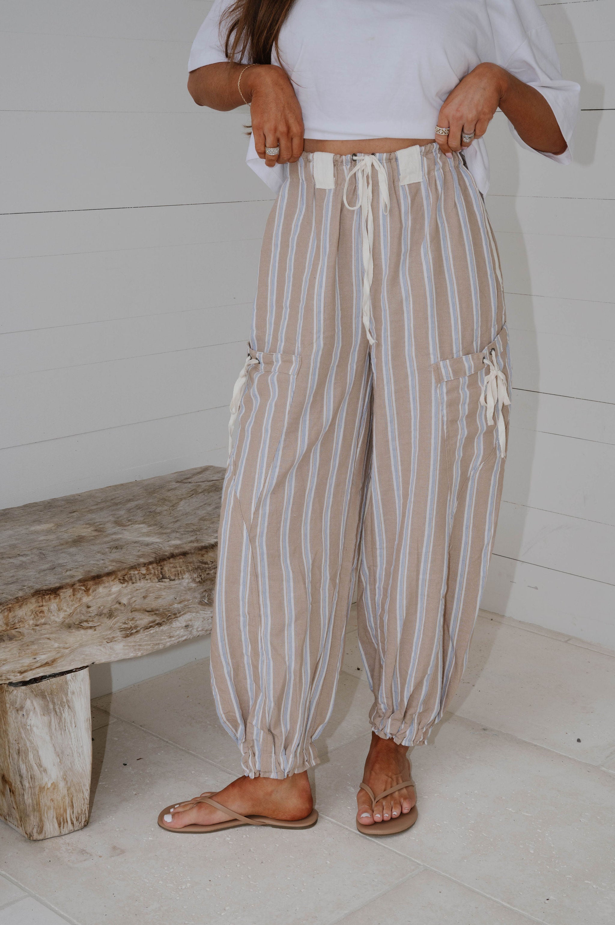 Marlow Striped Jogger Pants-Almond Latte