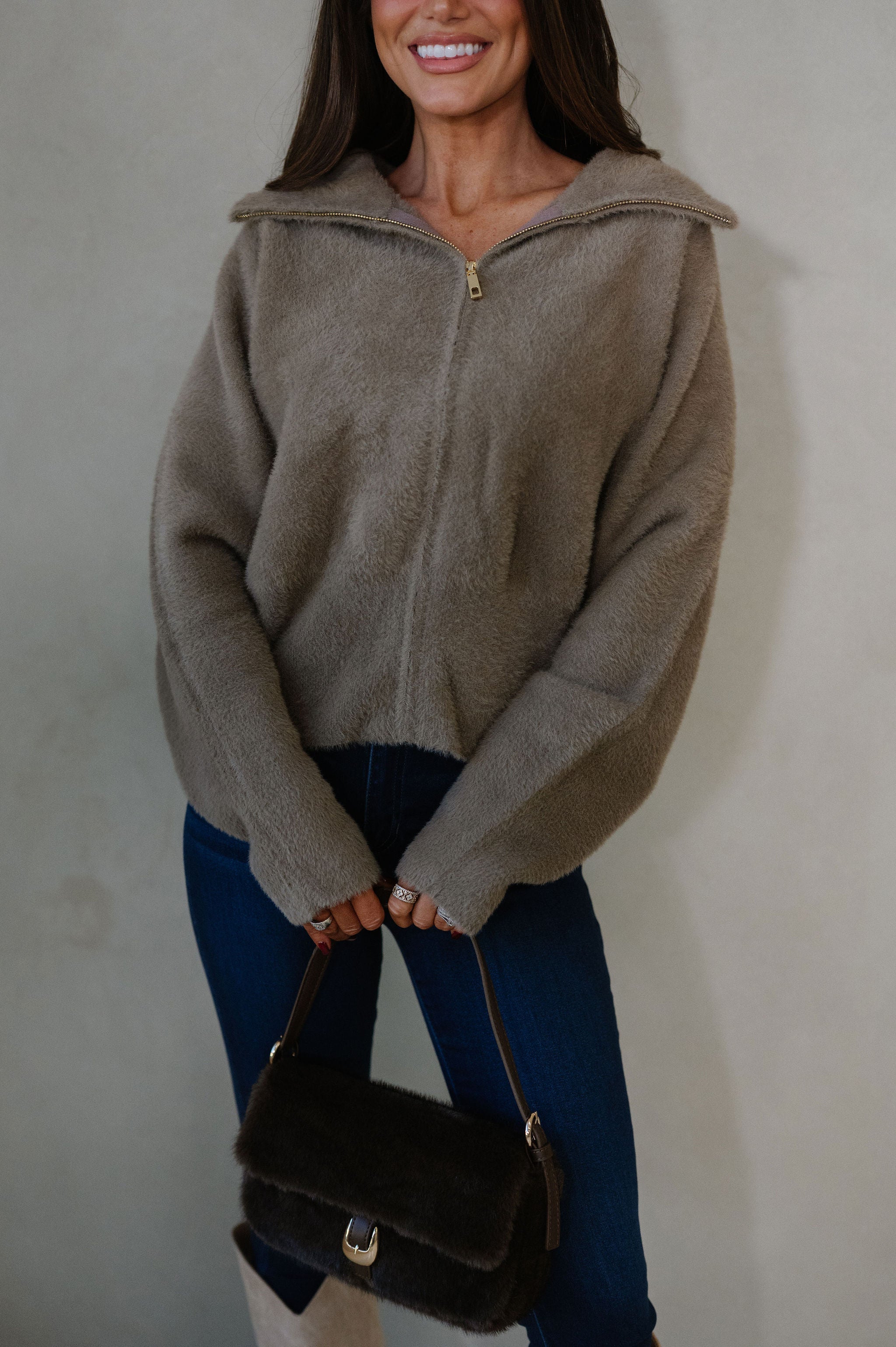 Harvey Fuzzy Cardigan-Cocoa