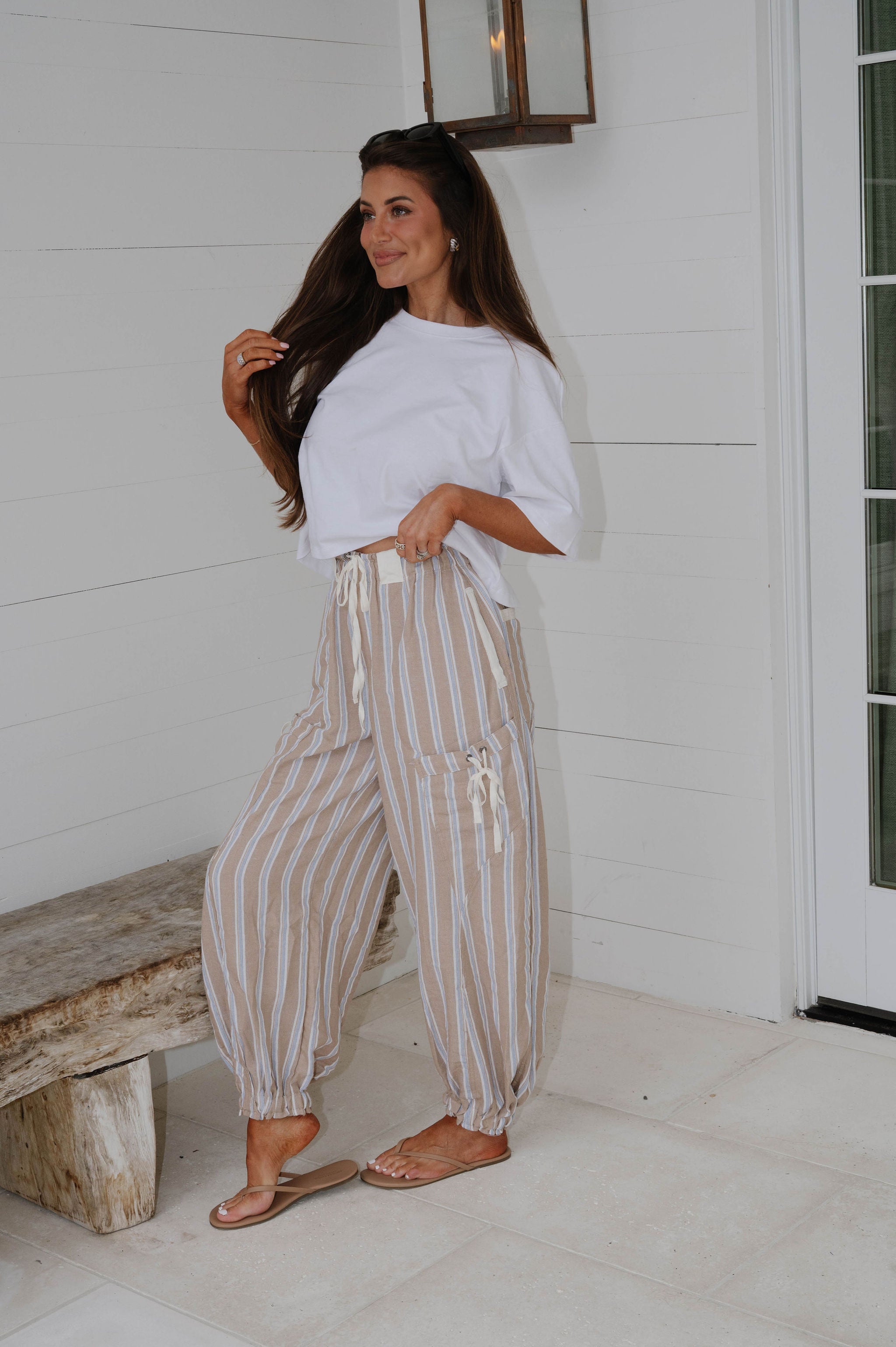 Marlow Striped Jogger Pants-Almond Latte
