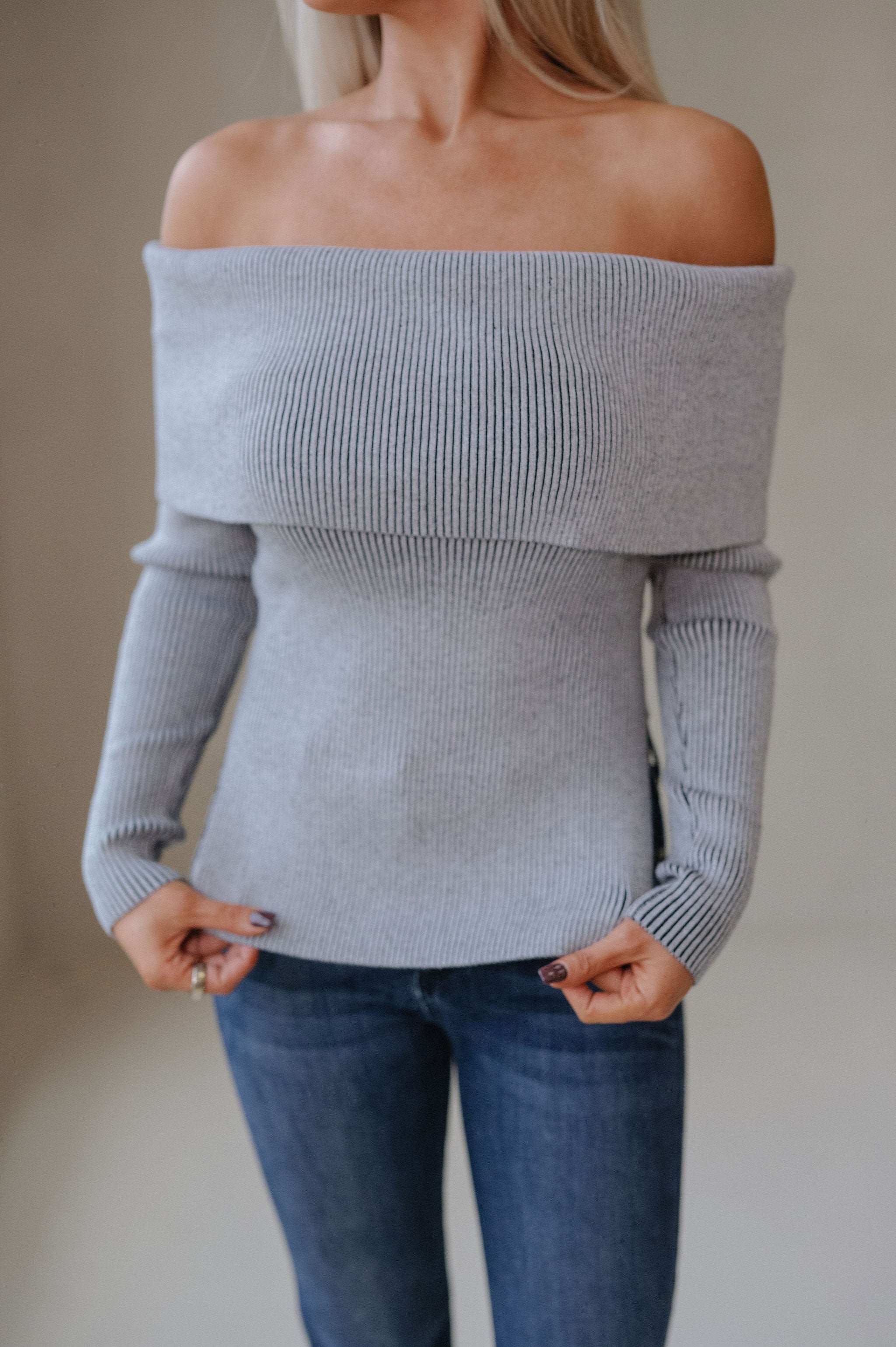 Tinley OTS Ribbed Top-Grey