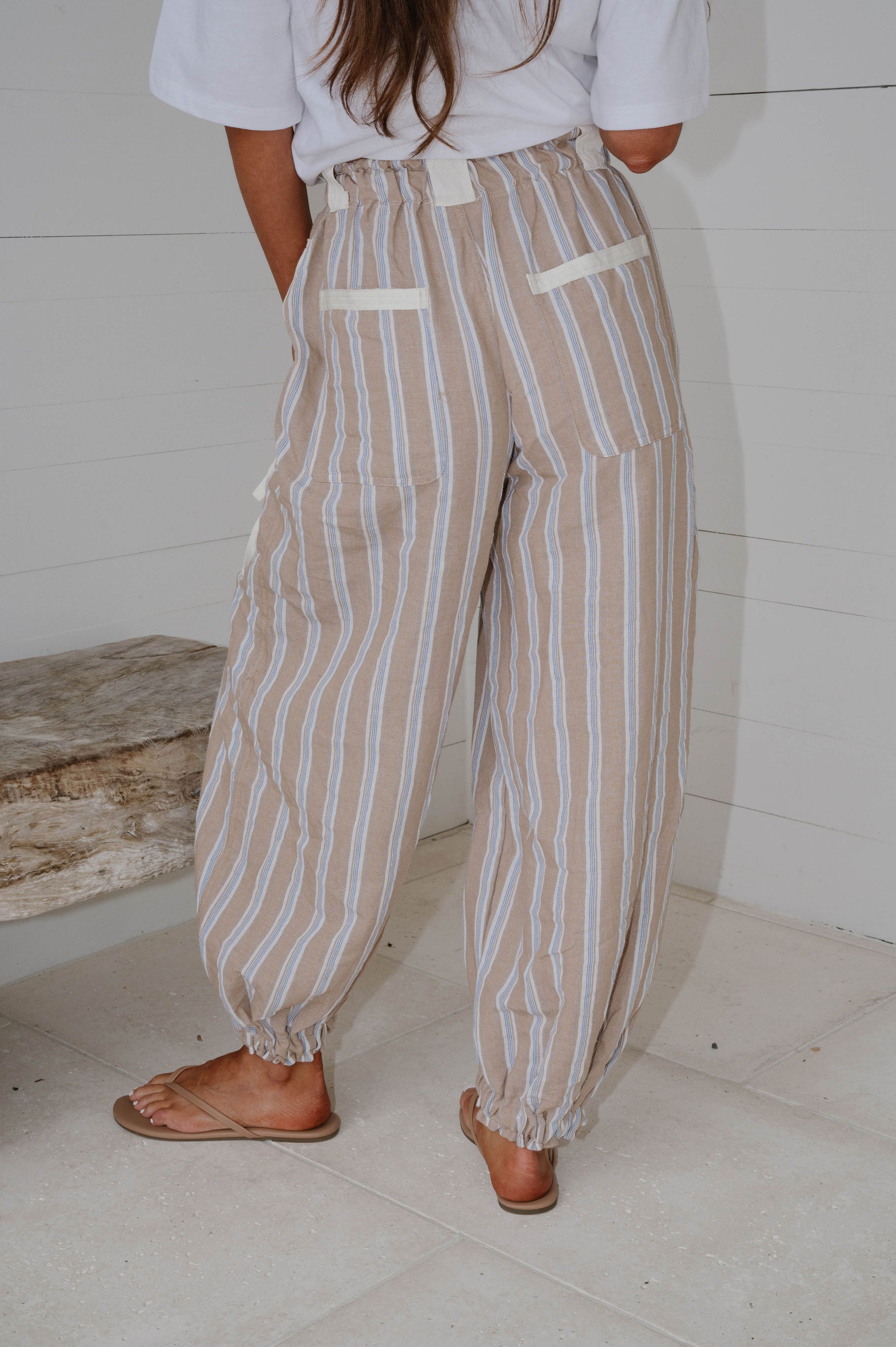 Marlow Striped Jogger Pants-Almond Latte
