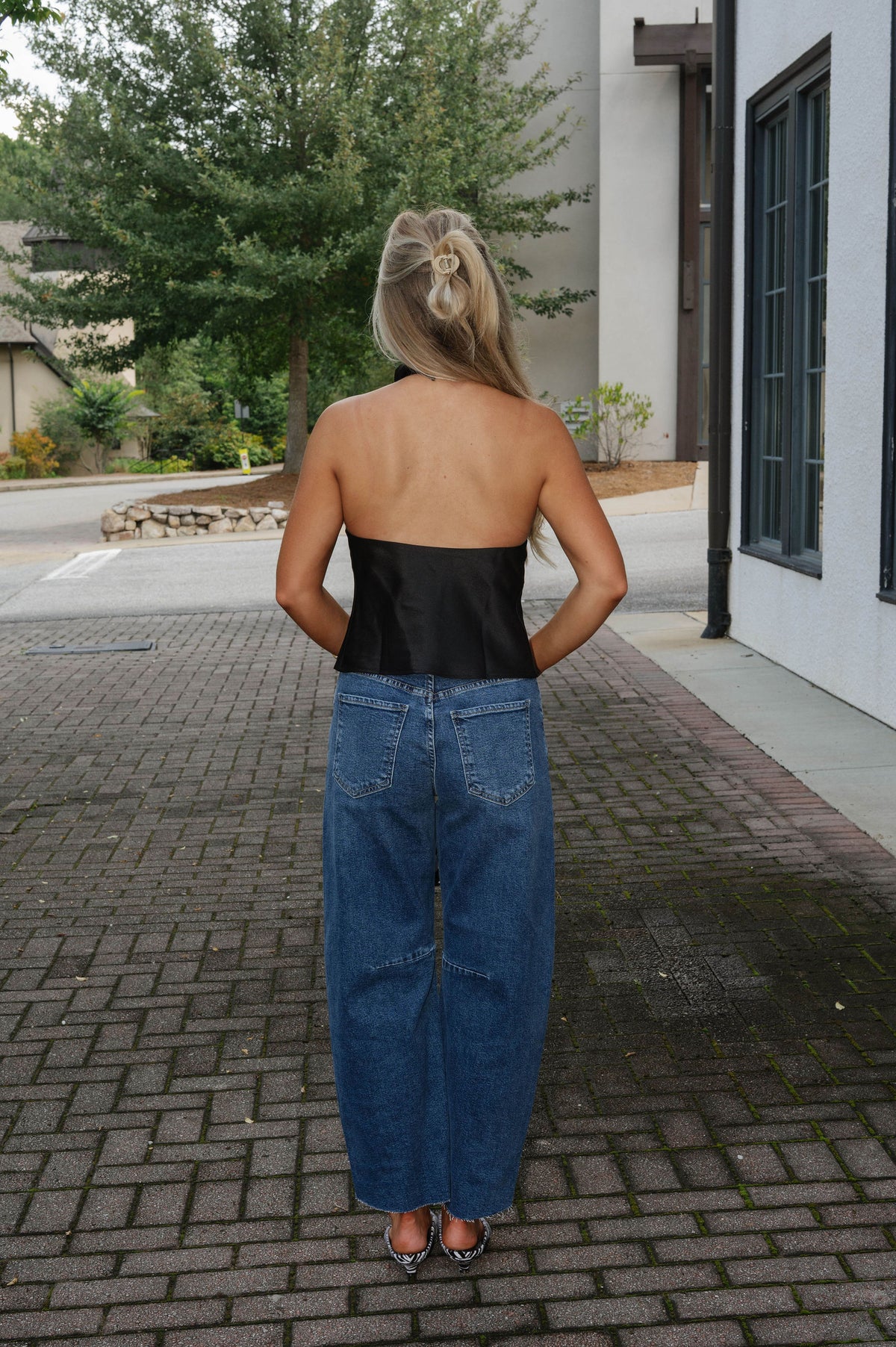 Maggie Satin Top-Black