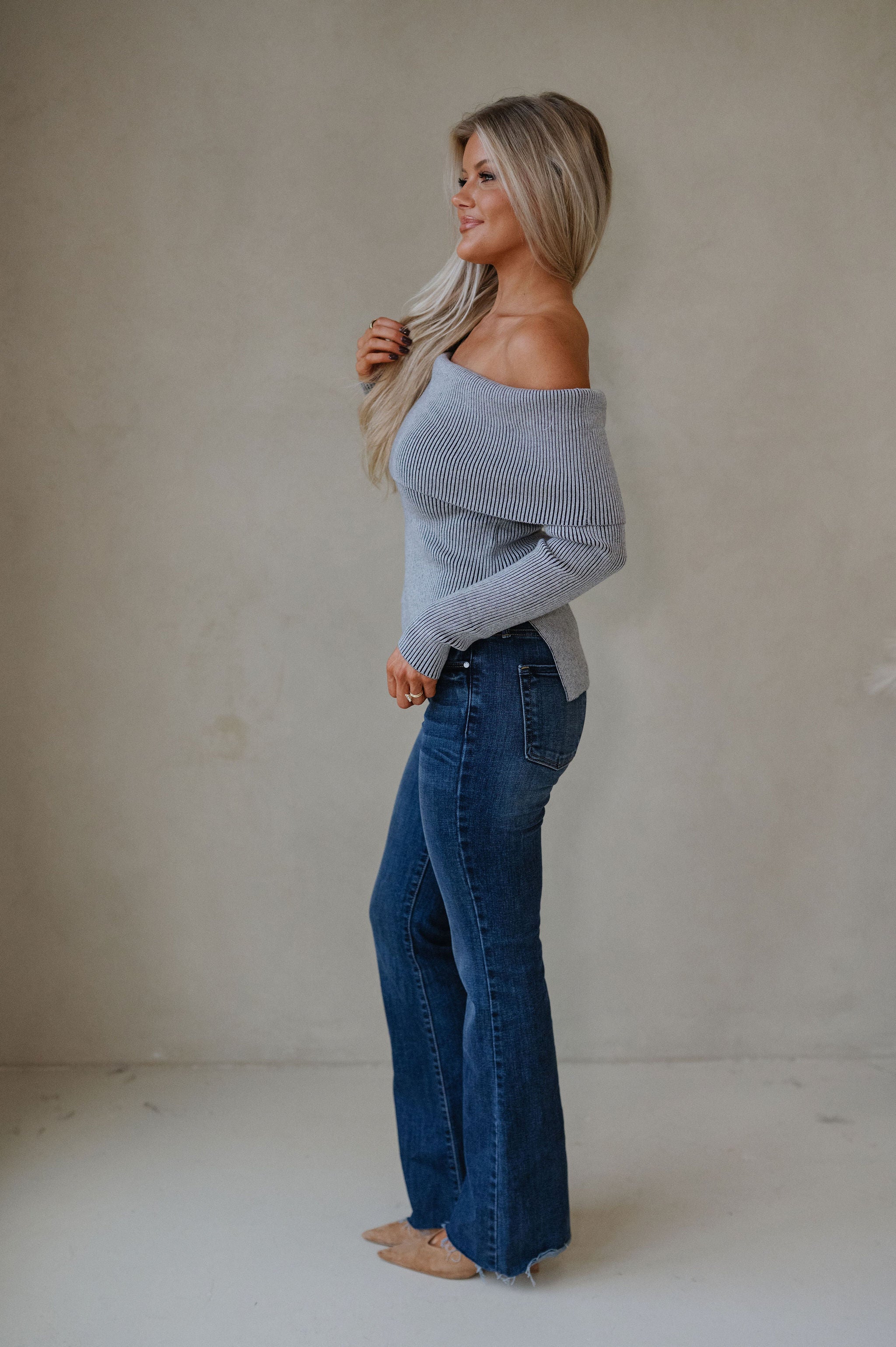Tinley OTS Ribbed Top-Grey