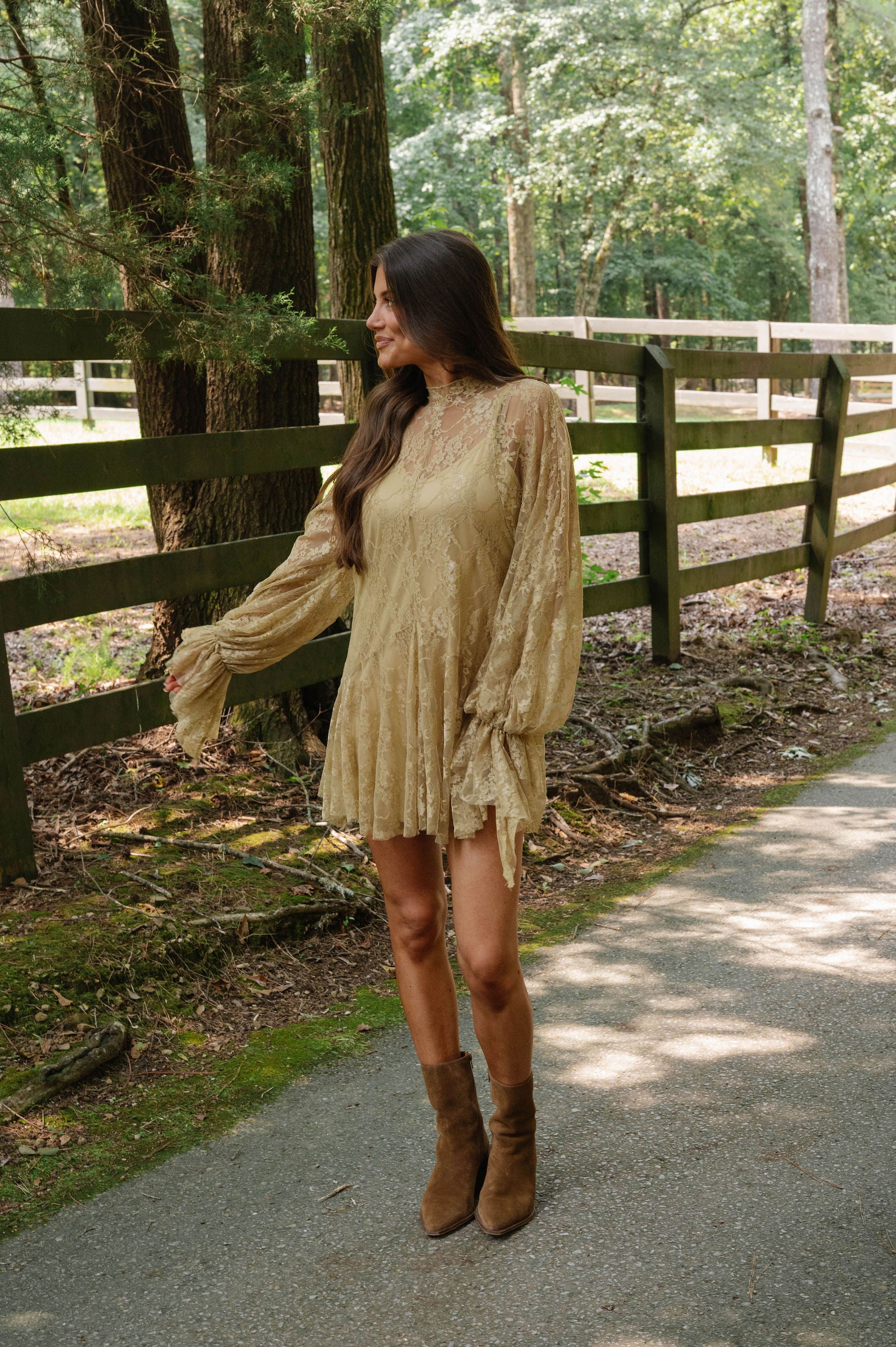 Floral Lace Mini Dress-Moss Green