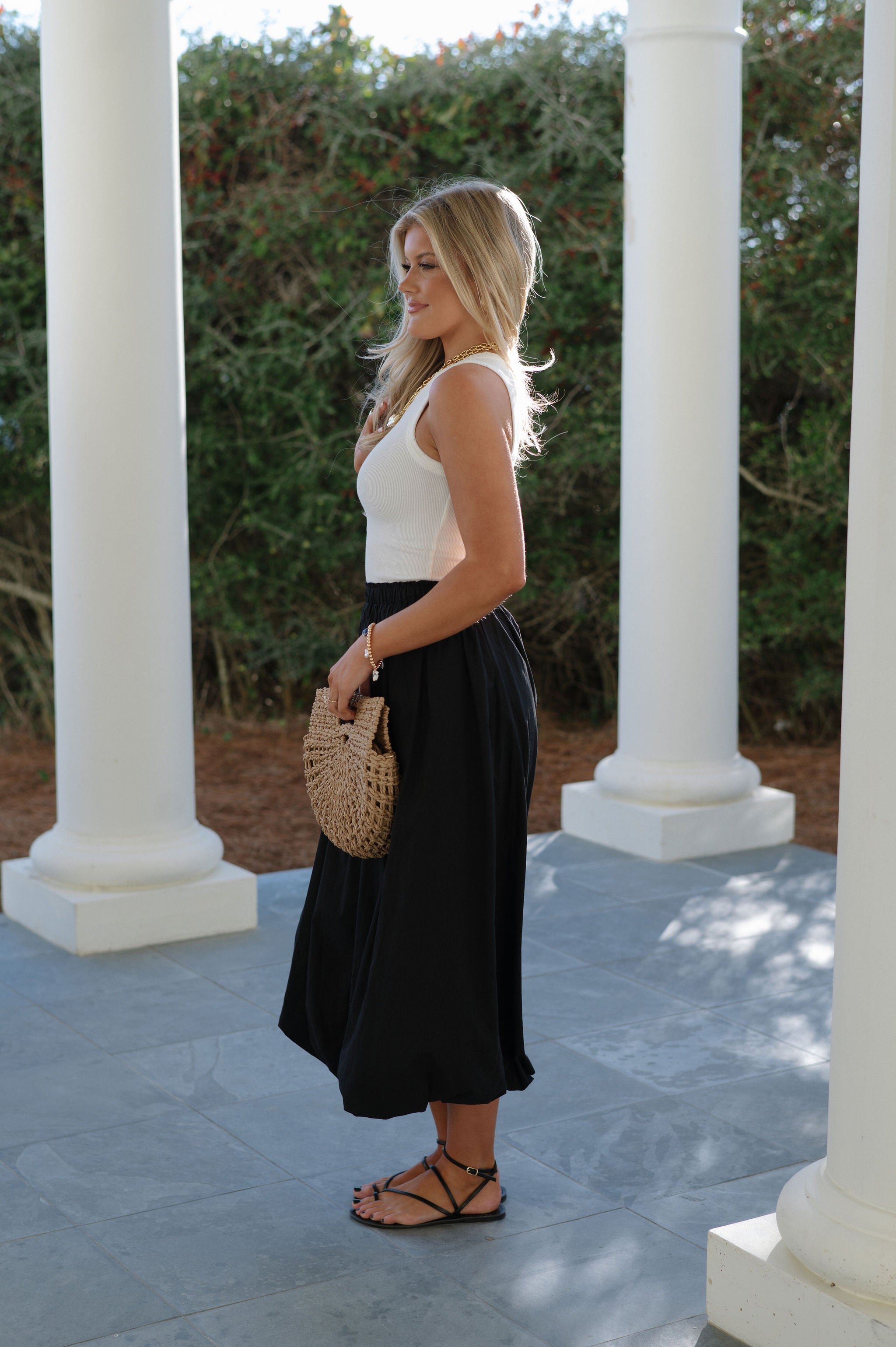 Ellen Bubble Midi Skirt- Black