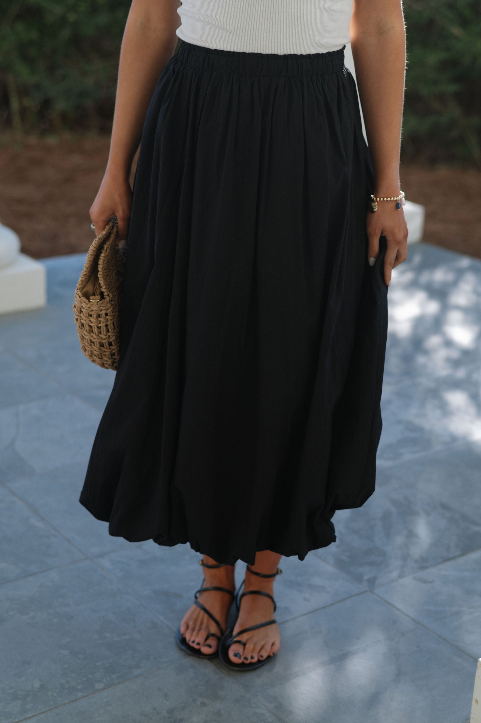 Ellen Bubble Midi Skirt- Black