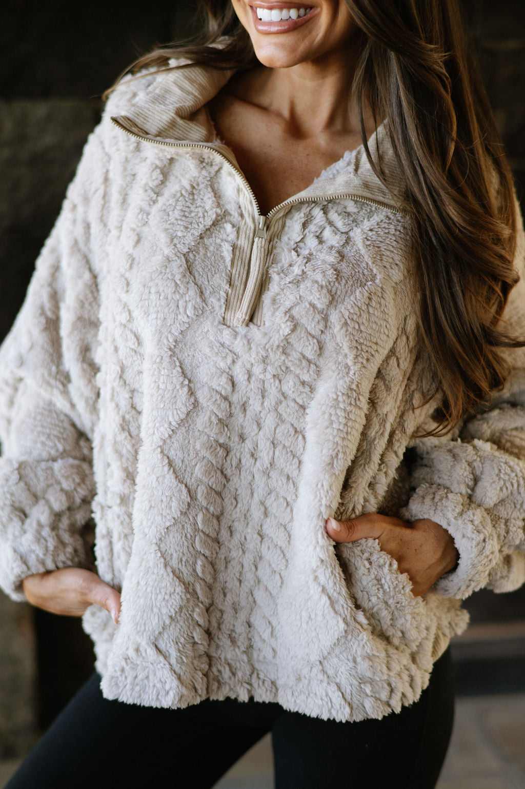 Margo Textured Pullover-Beige