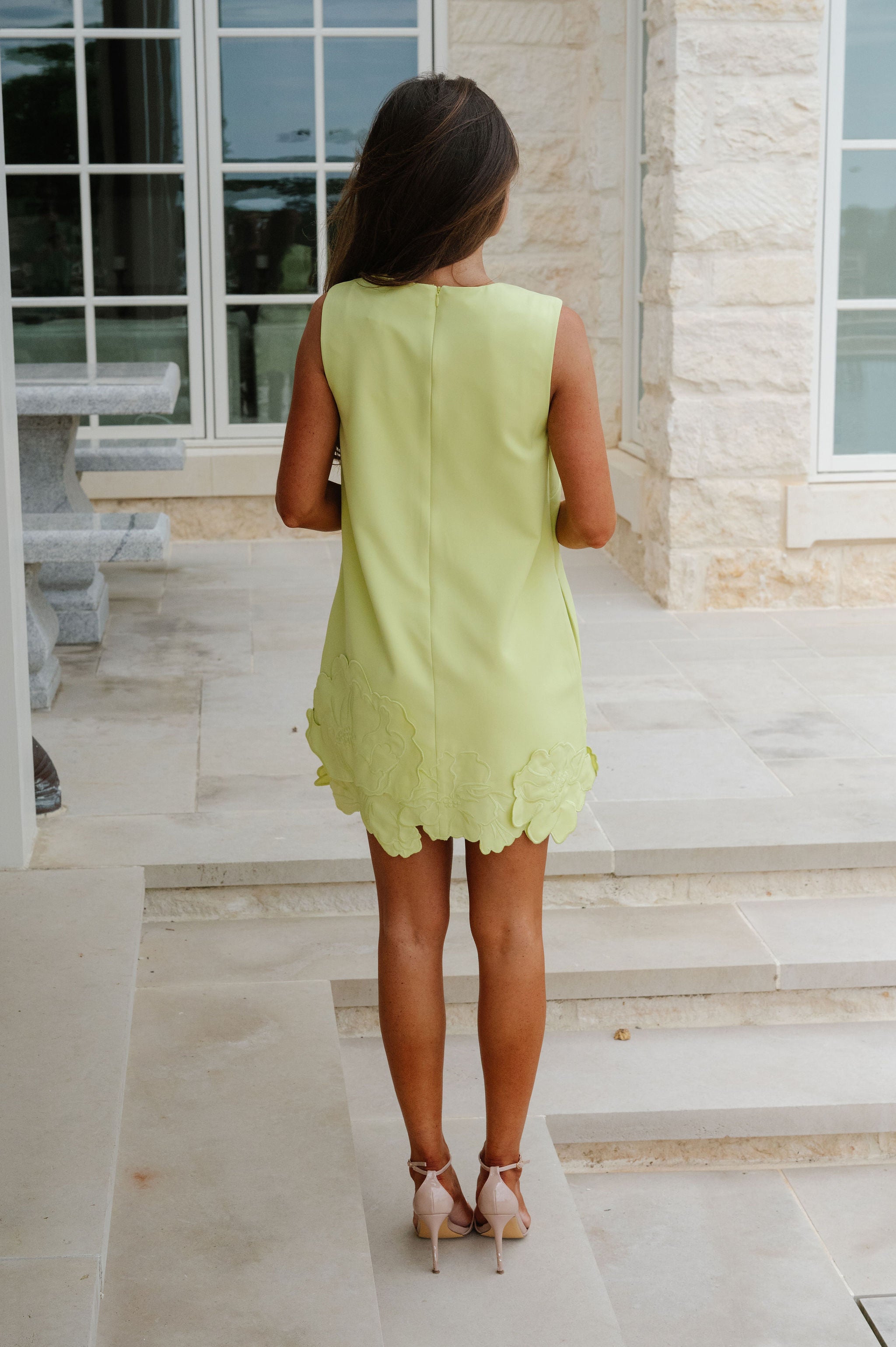 Layla Embroidered Mini Dress-Chartreuse