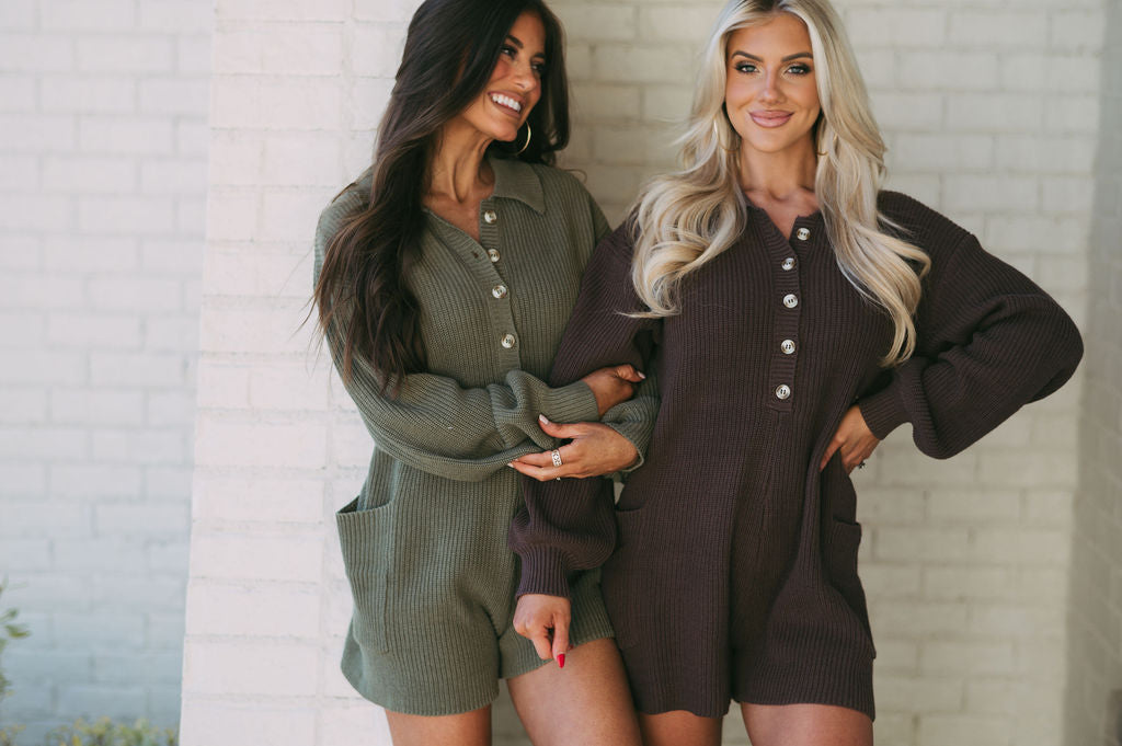 Fran Knit Romper-  Olive