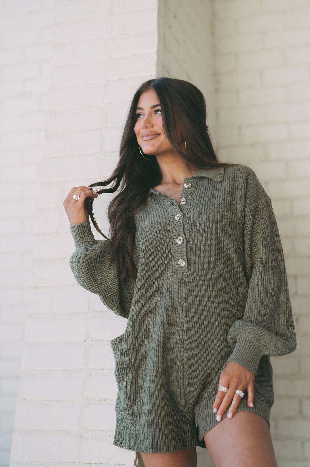 Fran Knit Romper-  Olive