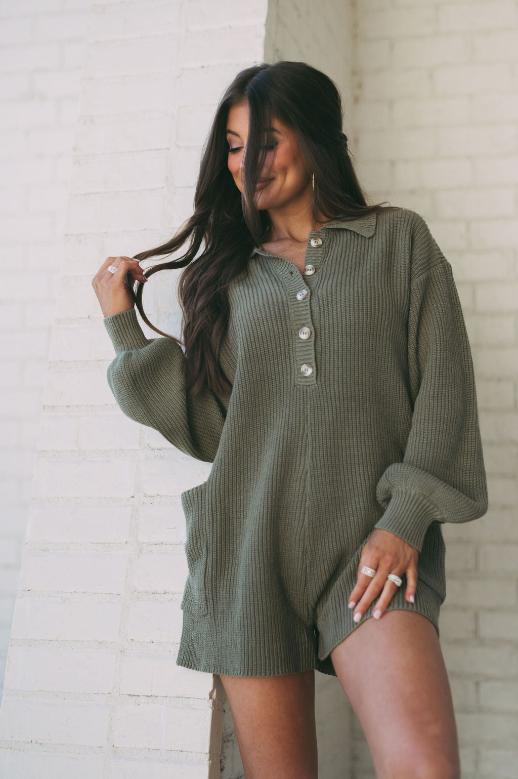 Fran Knit Romper-  Olive