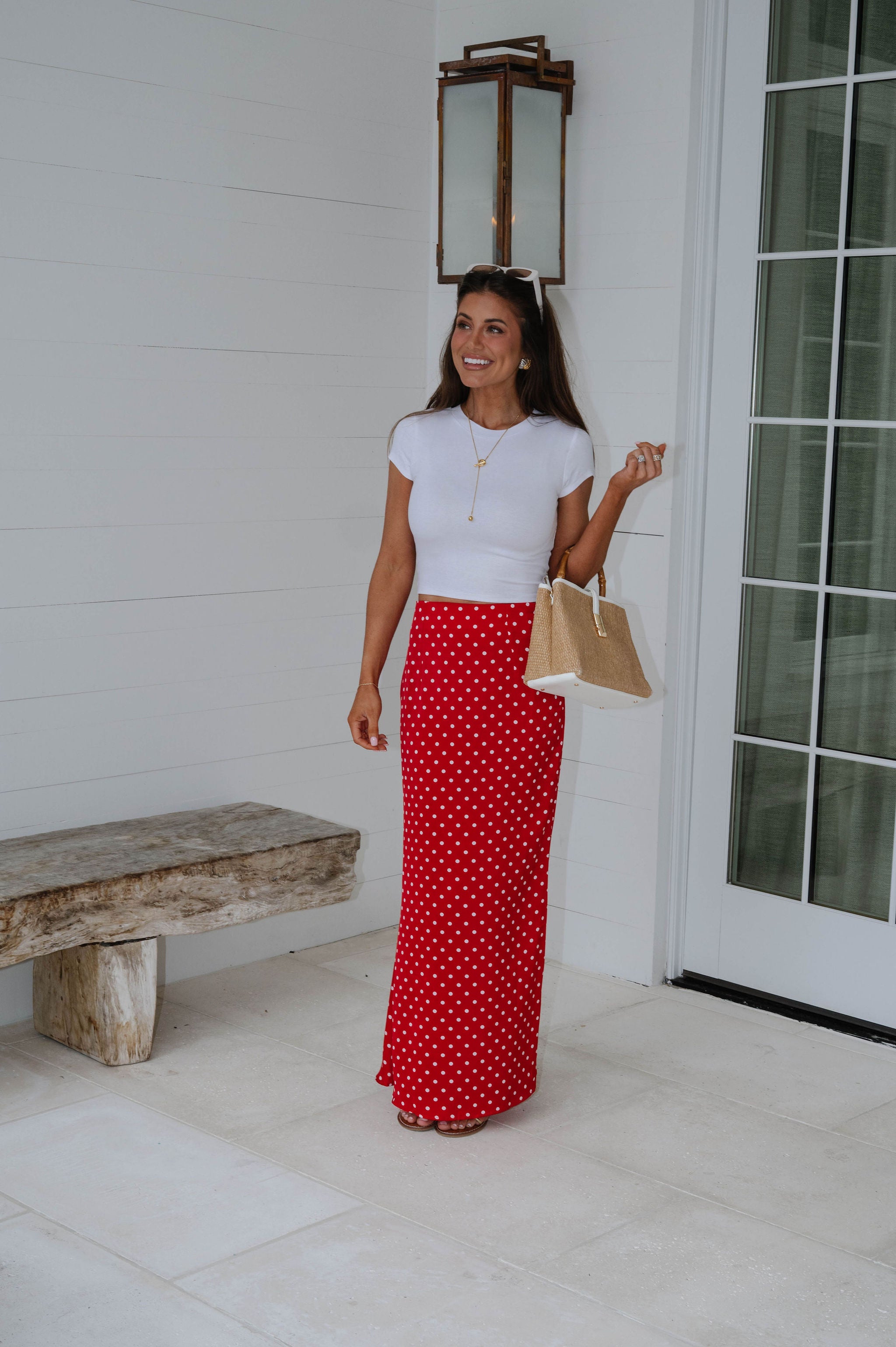 Charlie Polka Dot Satin Maxi Skirt-Red
