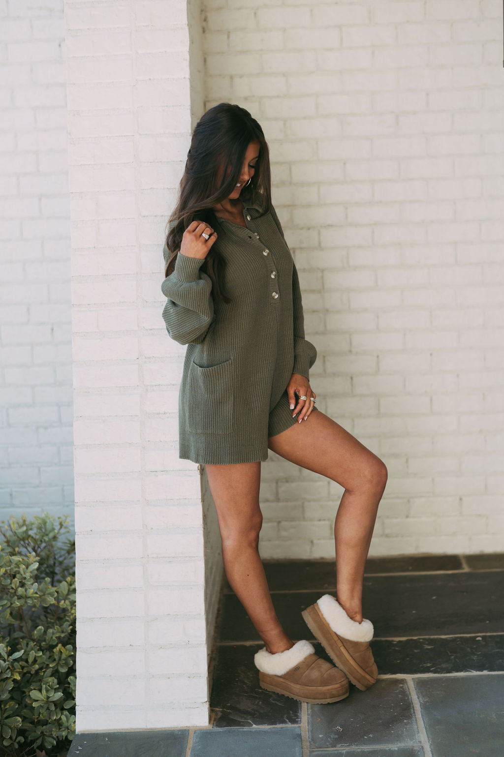 Fran Knit Romper-  Olive