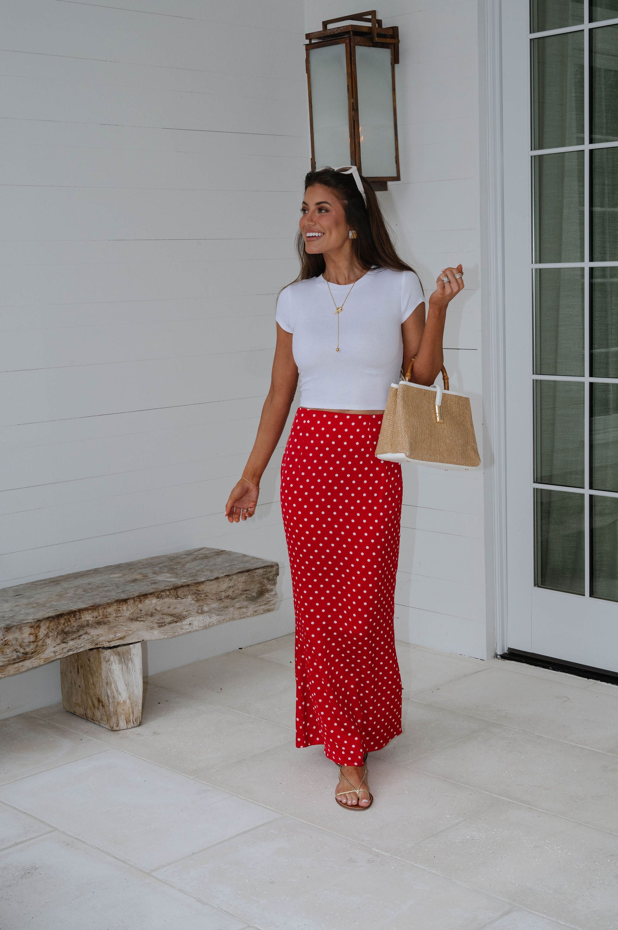 Charlie Polka Dot Satin Maxi Skirt-Red