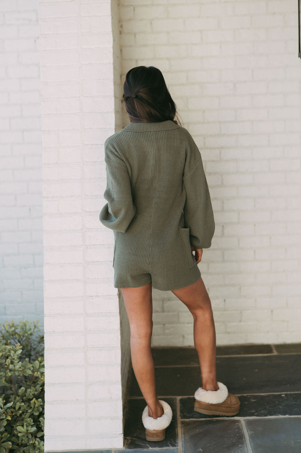 Fran Knit Romper-  Olive