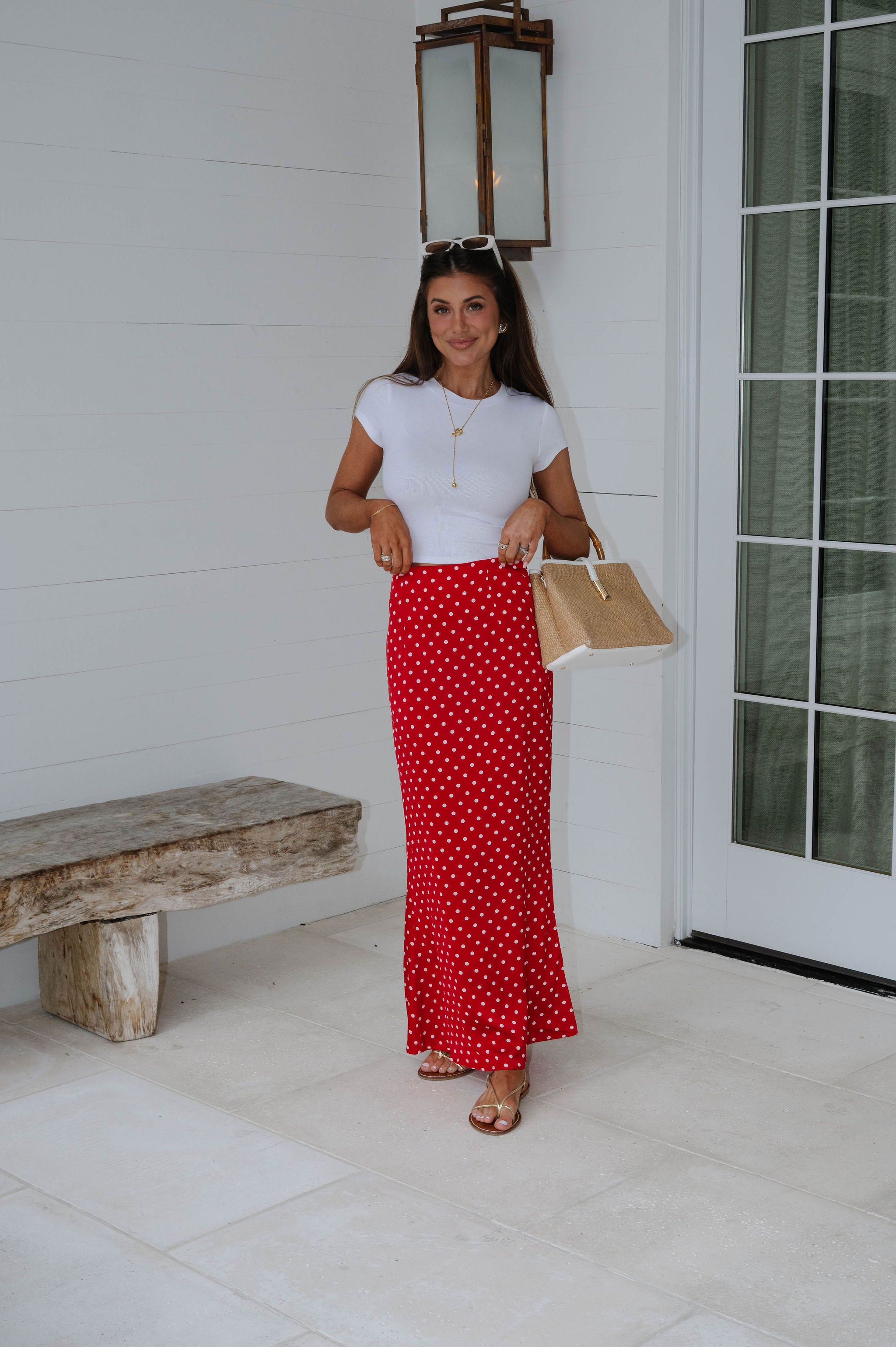Charlie Polka Dot Satin Maxi Skirt-Red