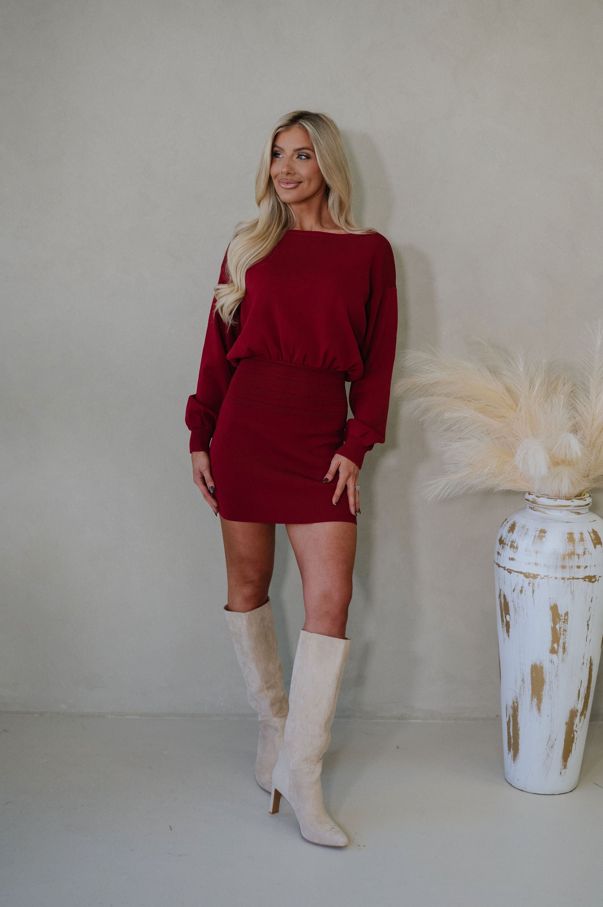 Fran Mini Dress-Dark Red