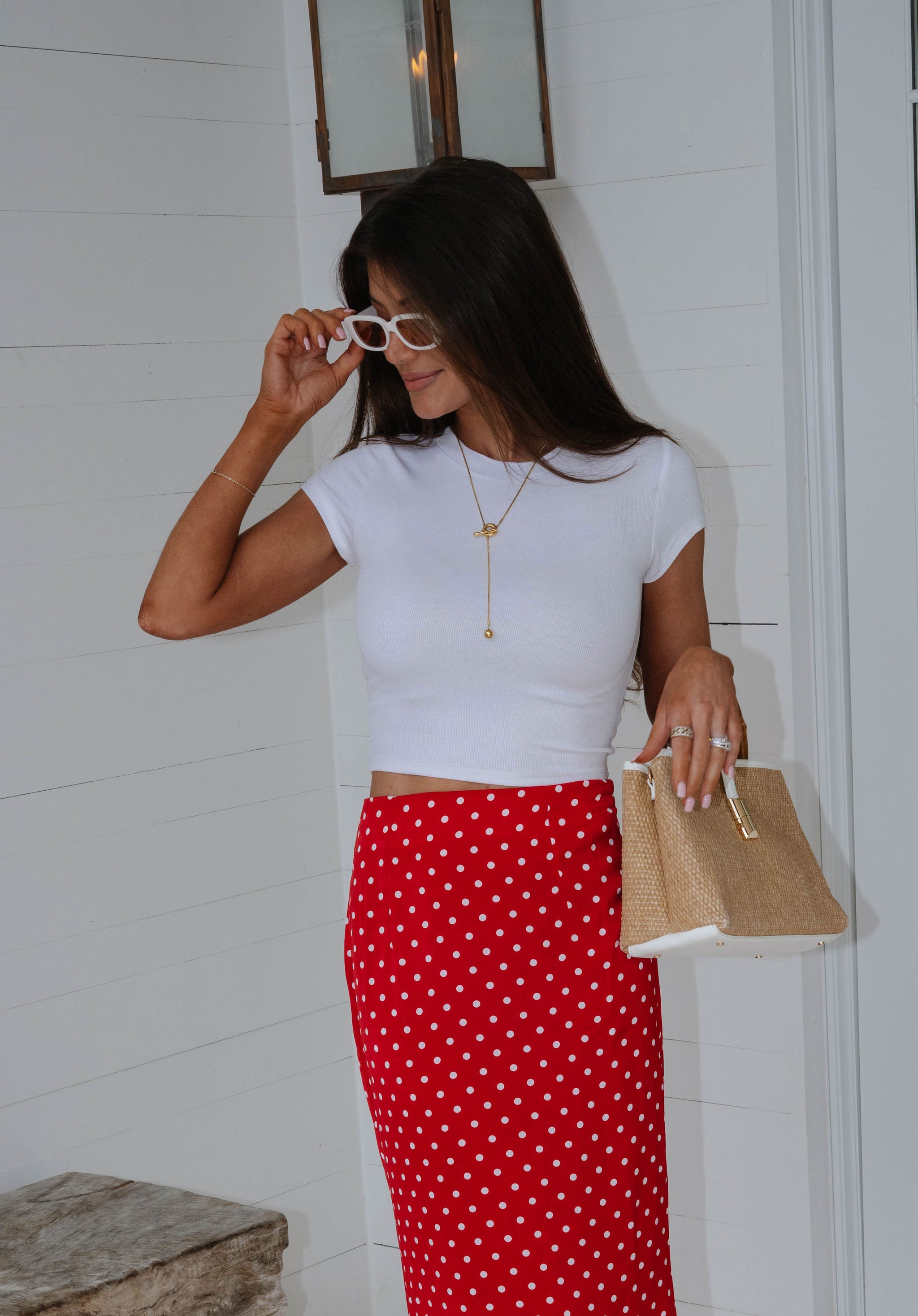 Charlie Polka Dot Satin Maxi Skirt-Red