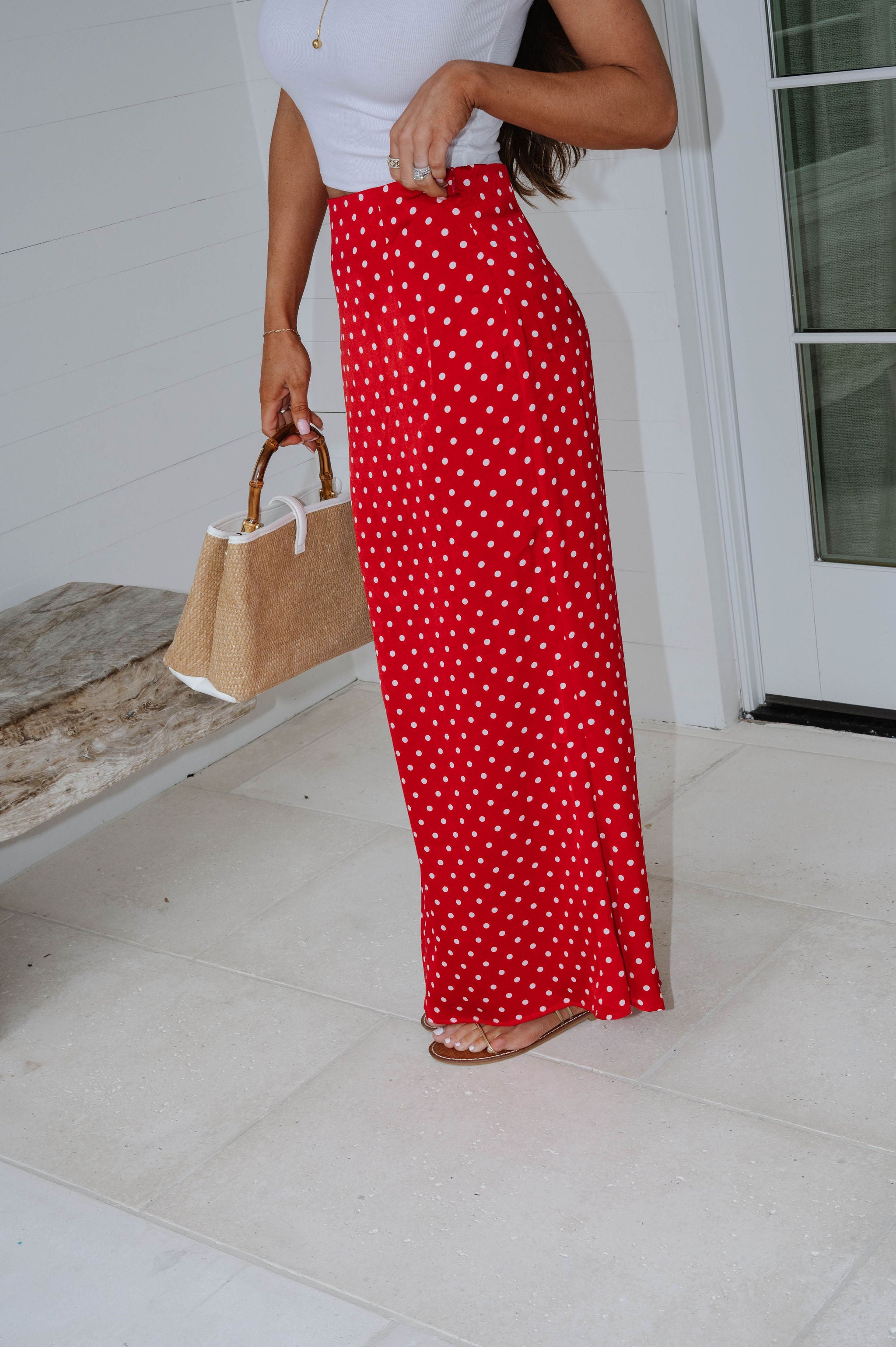 Charlie Polka Dot Satin Maxi Skirt-Red