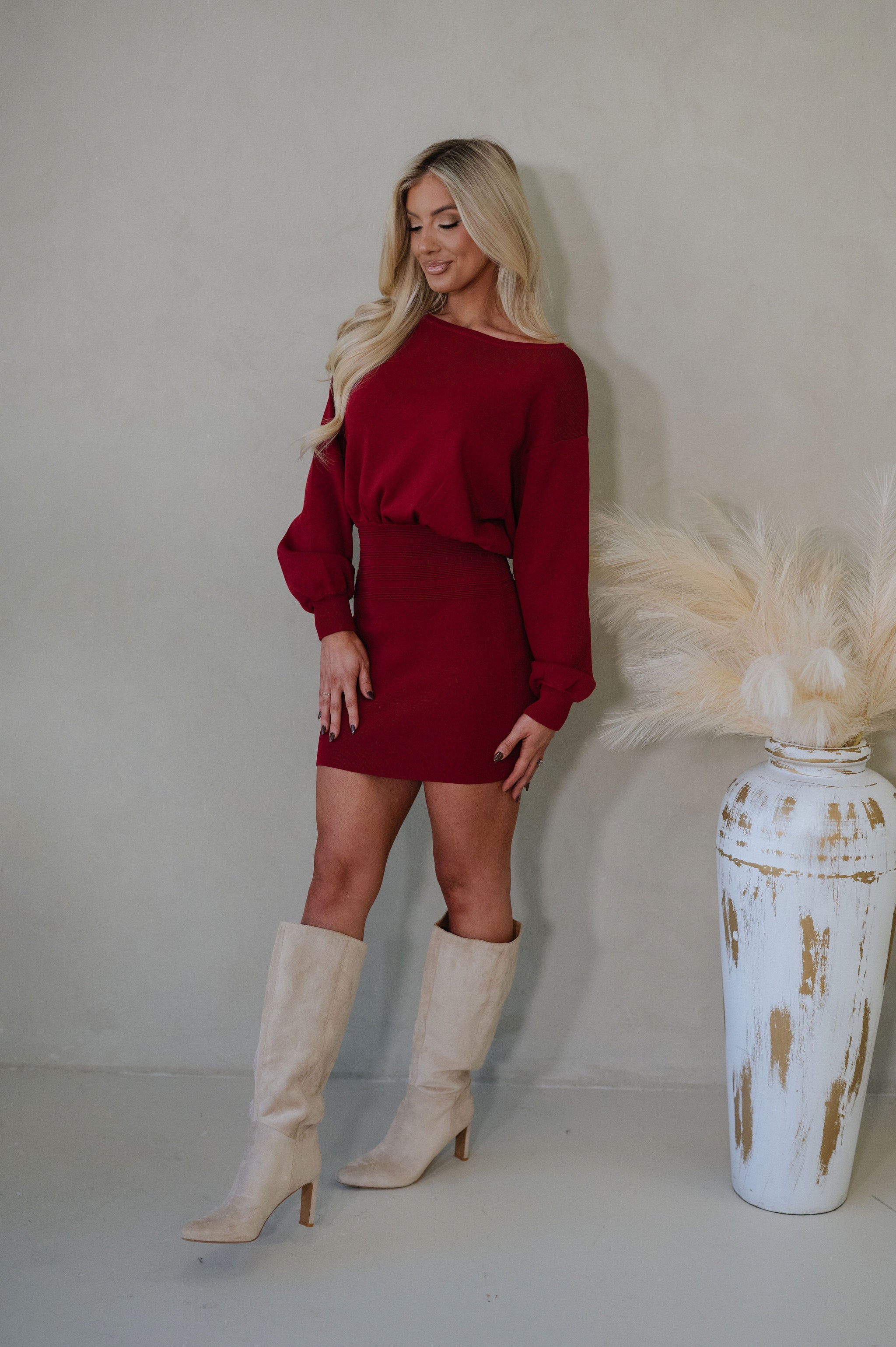 Fran Mini Dress-Dark Red
