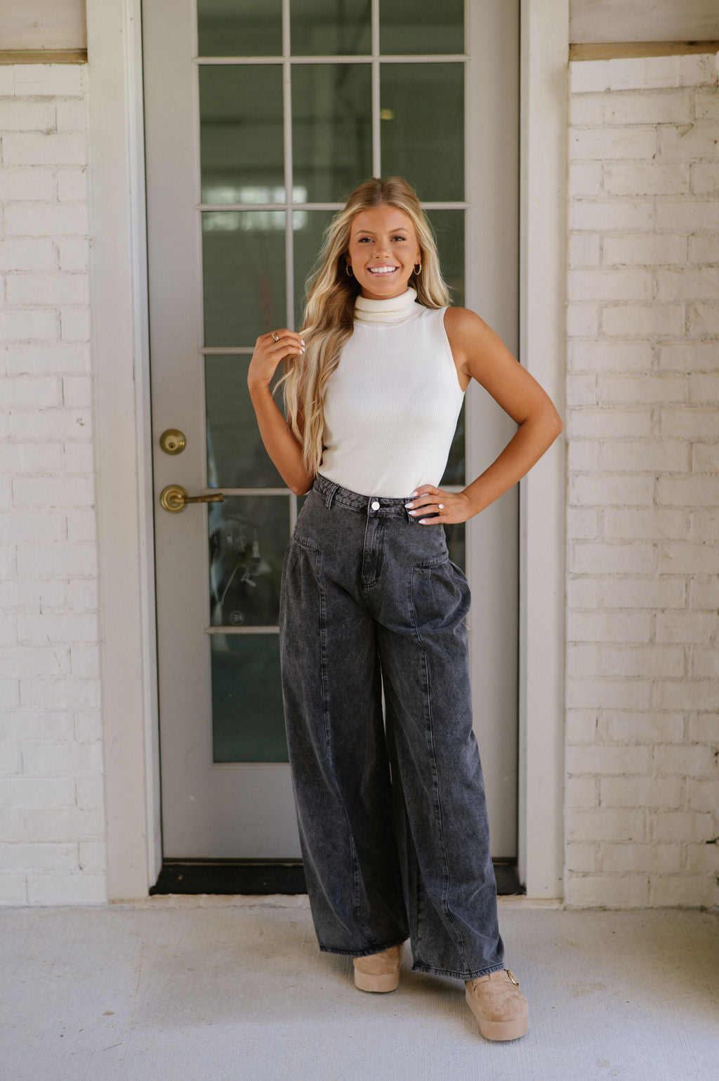 Mock Neck Sleeveless Top- Cream