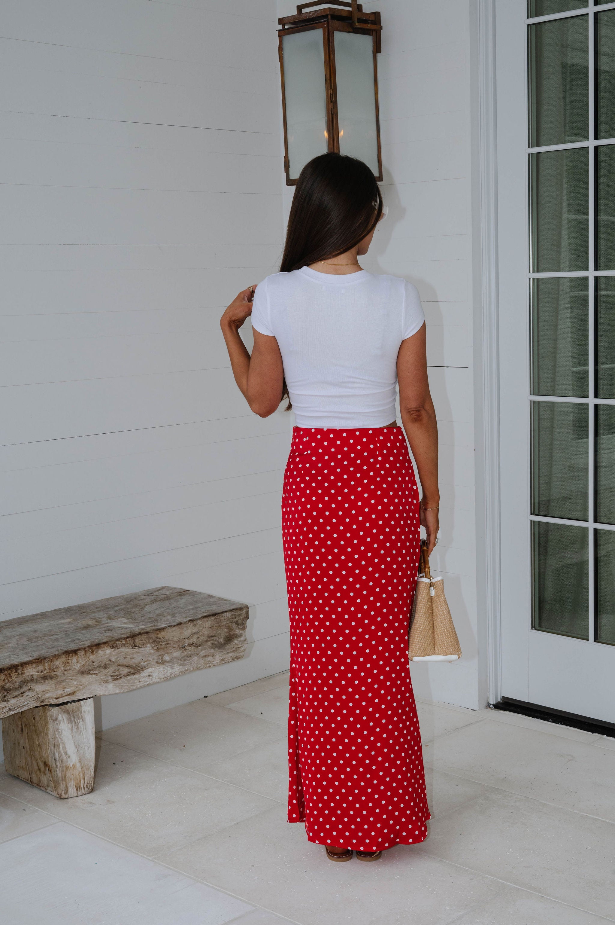 Charlie Polka Dot Satin Maxi Skirt-Red