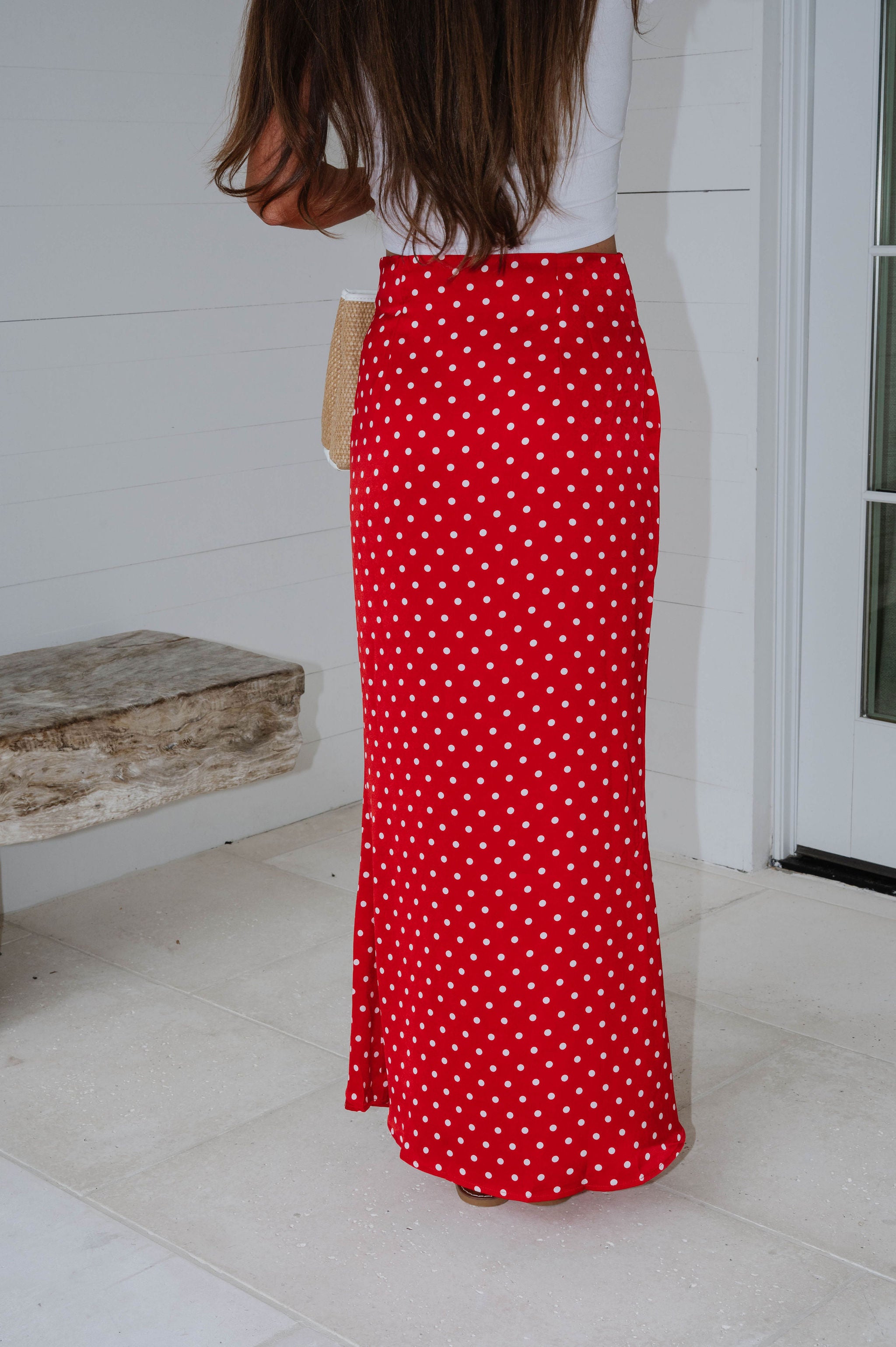 Charlie Polka Dot Satin Maxi Skirt-Red