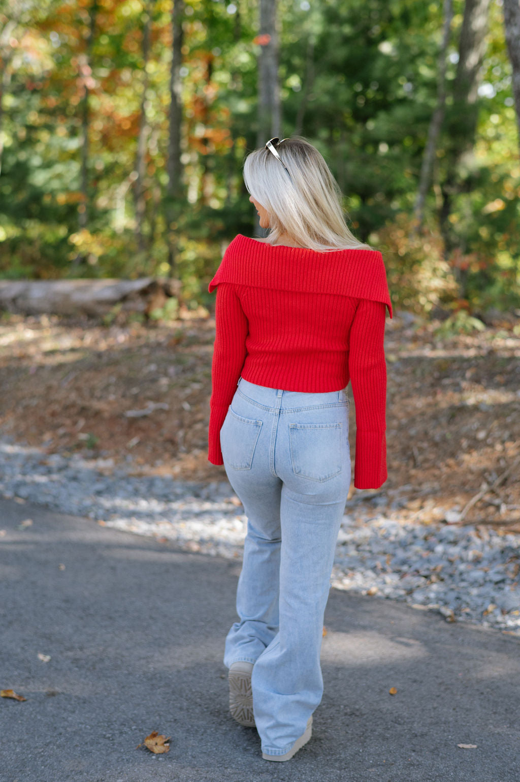 OTS Ribbed Zip Up Sweater-Red