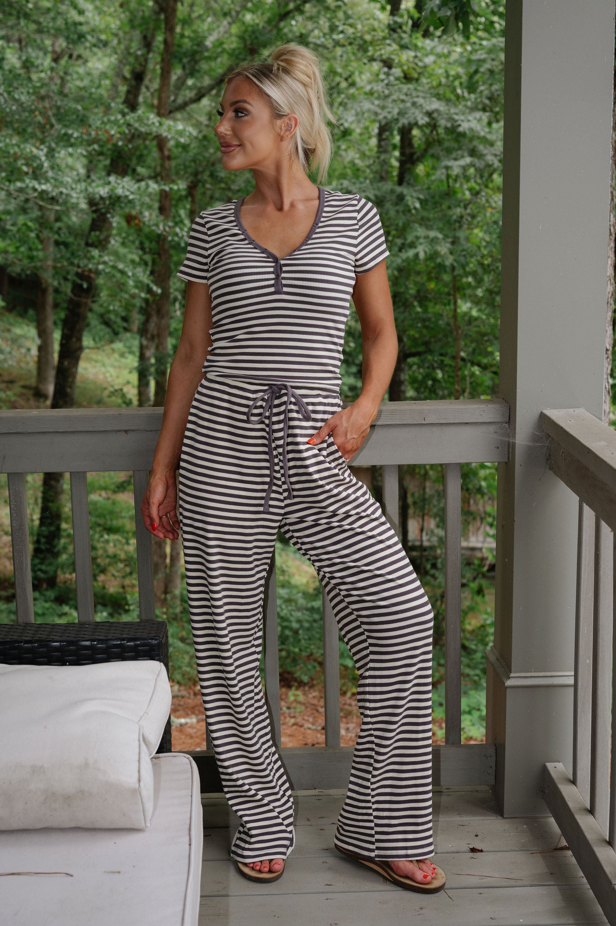 Samson Striped Pants Set-Charcoal