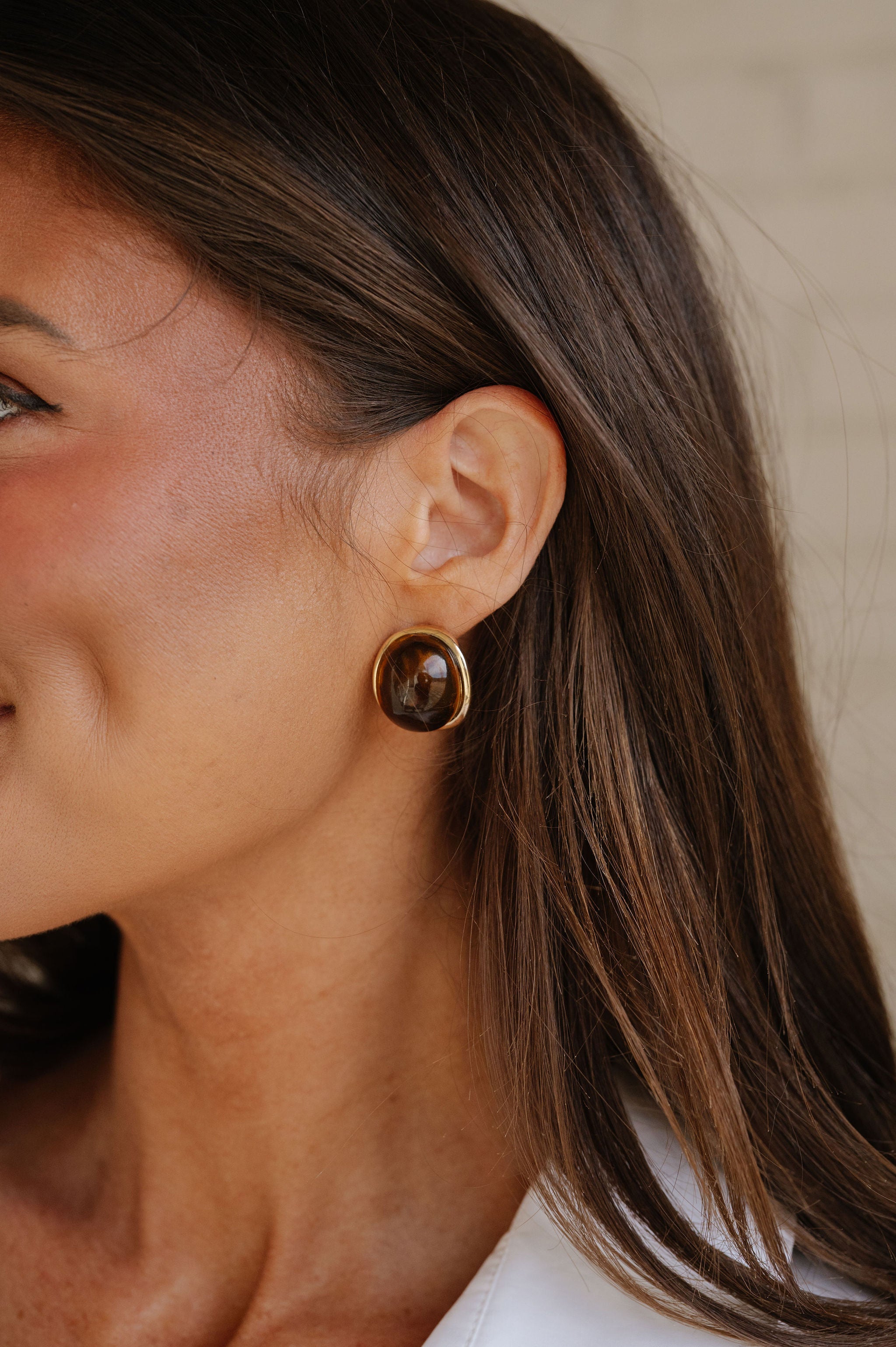 Oval Dome Marble Stone Earrings