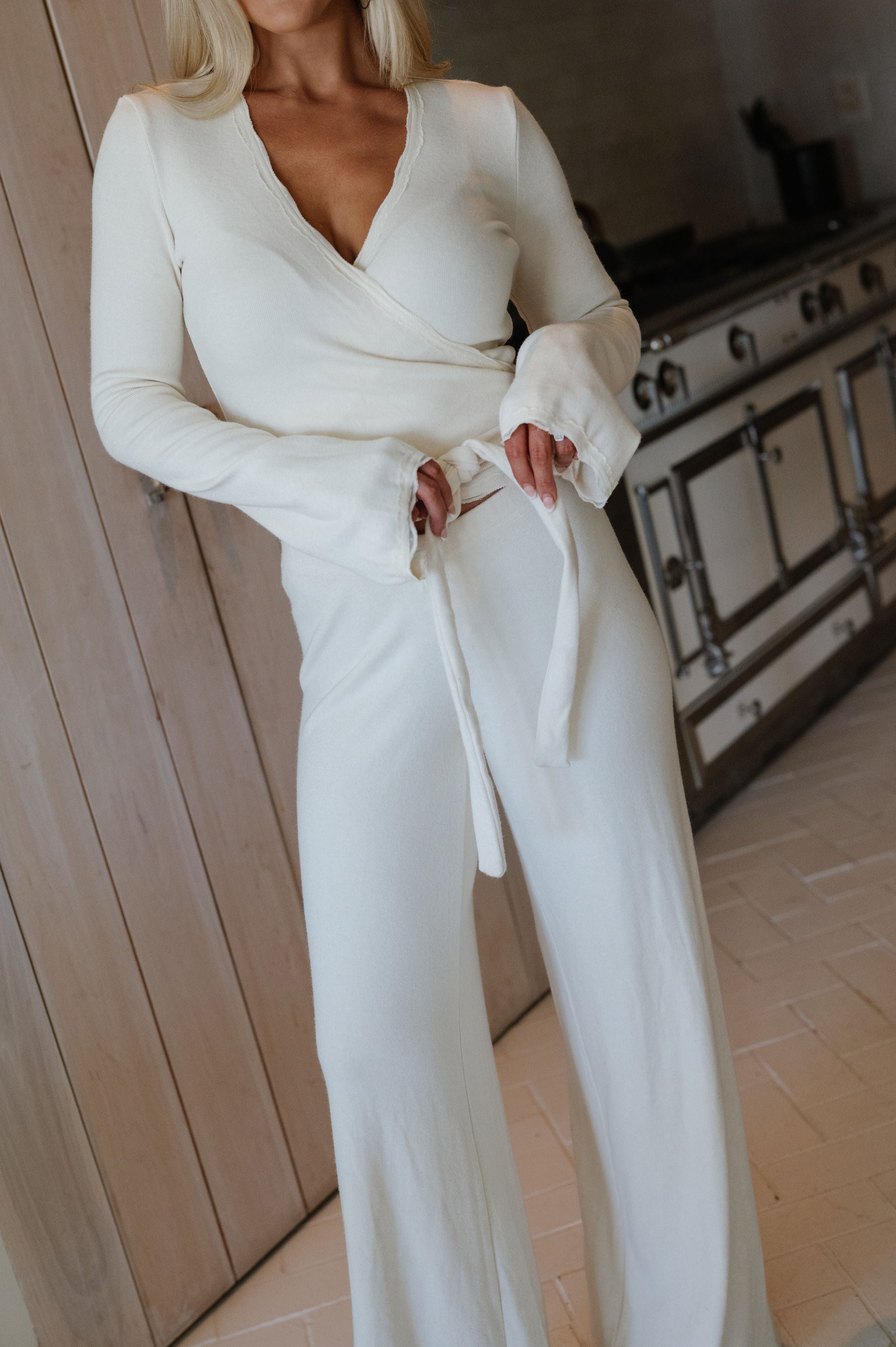 Darcy Scallop Lace Trim Pants Set-Cream