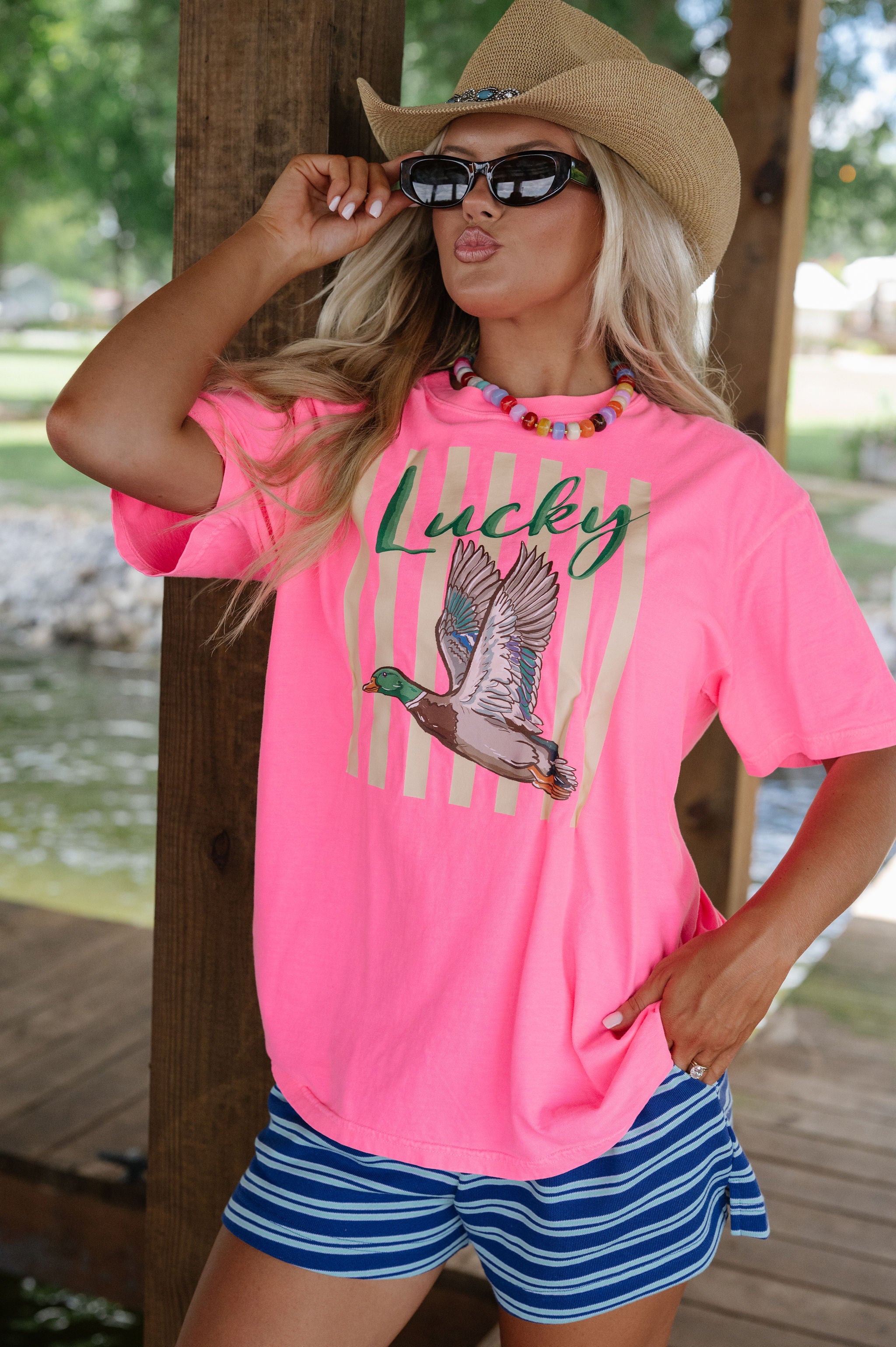 Lucky Duck Tee-Hot Pink